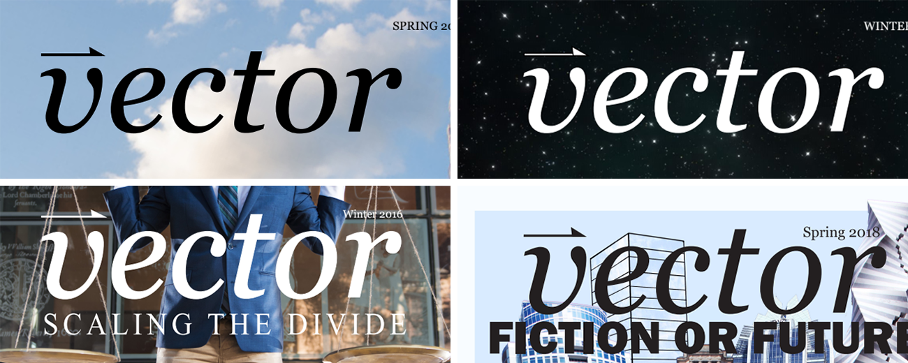 Some of the old logos of Vector from Spring 2013 (Top Left), Winter 2013 (Top Right), Winter 2016 (Bottom Left), and Spring 2018 (Bottom Right).