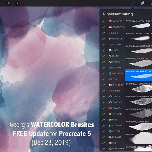 Demo strokes with some of my new #watercolor and wet color-mix #brushes for #Procreate5. They are made using the amazing new BrushStudio features!🤩I added them as a #free #update to my MEGAPACK and the WATERLIES Brush Set. Hope you like the brushes 