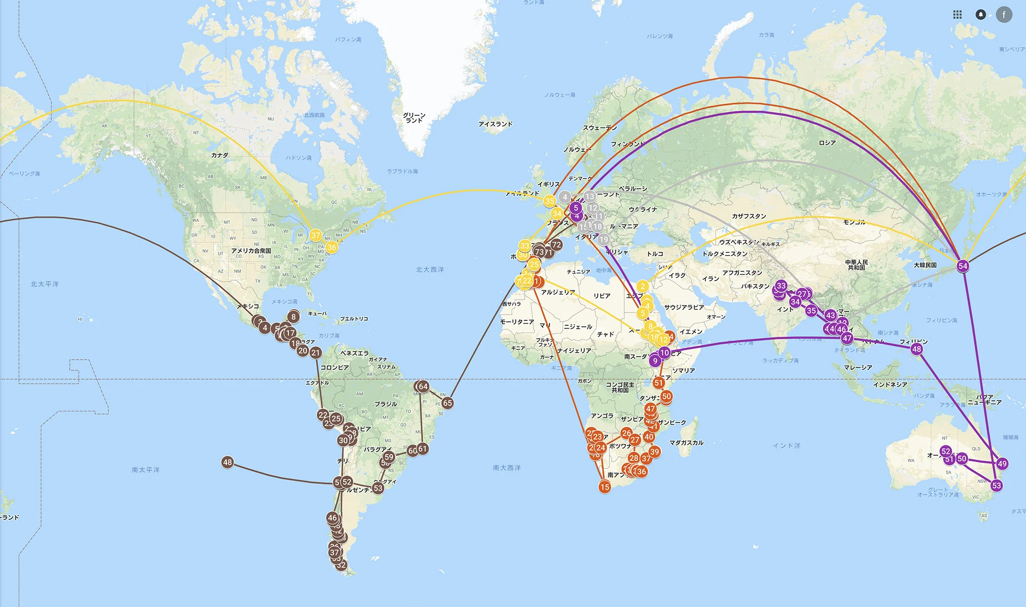 旅する鈴木が旅をしたルートマップ