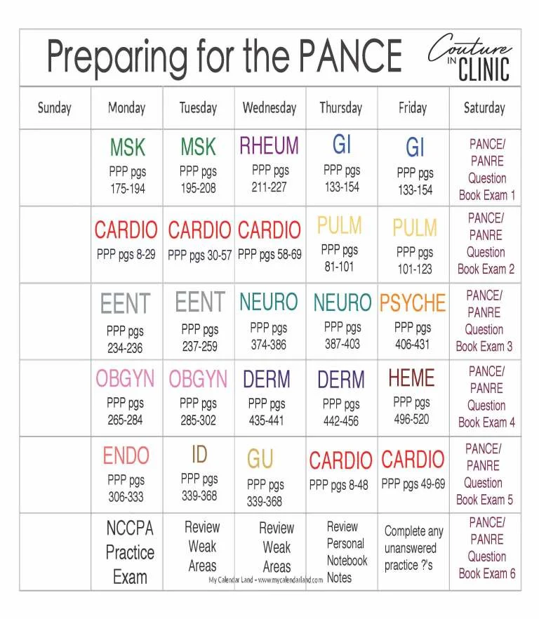PA School PANCE Study Schedule Packrat EOR — Couture In Clinic