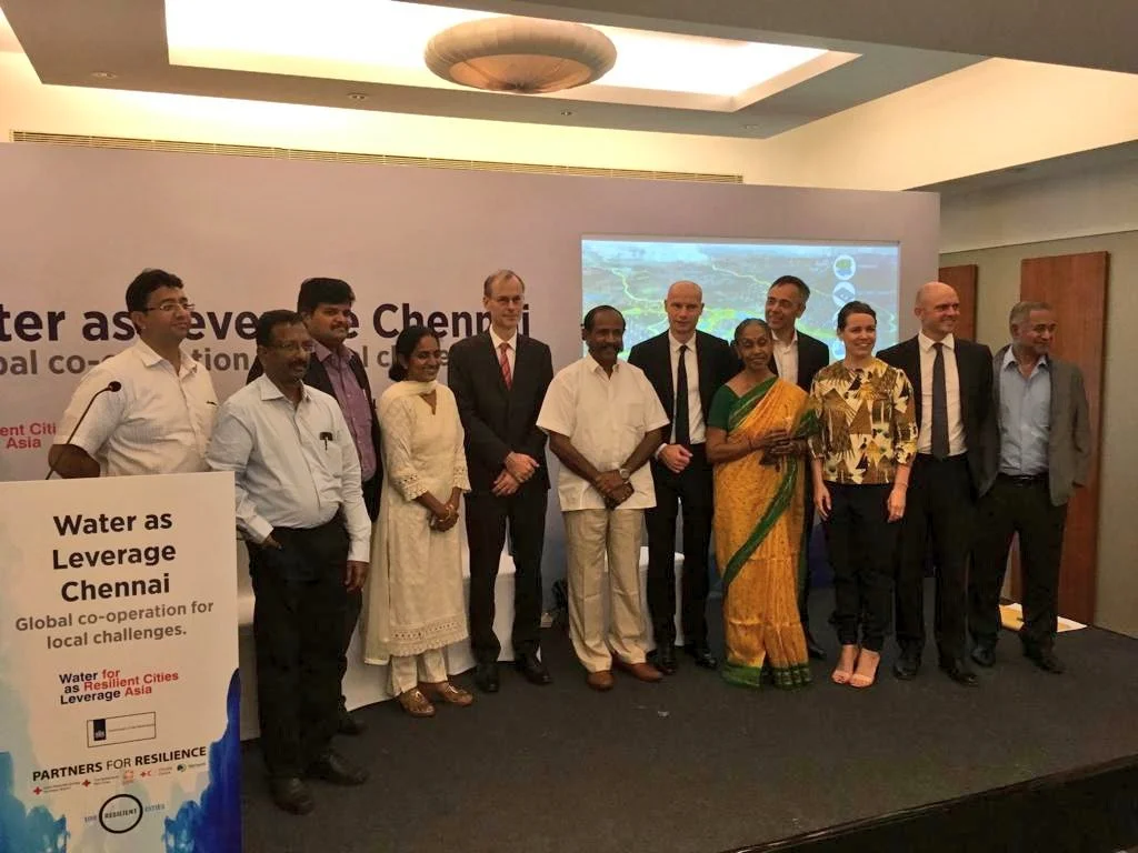 Delegates representing the Local Legislative Assembly, Greater Chennai Corporation, Chennai River Restoration Trust, Chennai Metro Water Supply and Sewerage Board with the Dutch Ambassador to India, Dutch Special Envoy, Chief Resilience Officer of Chennai and members of the two teams in Chennai ©Rvo/WaL