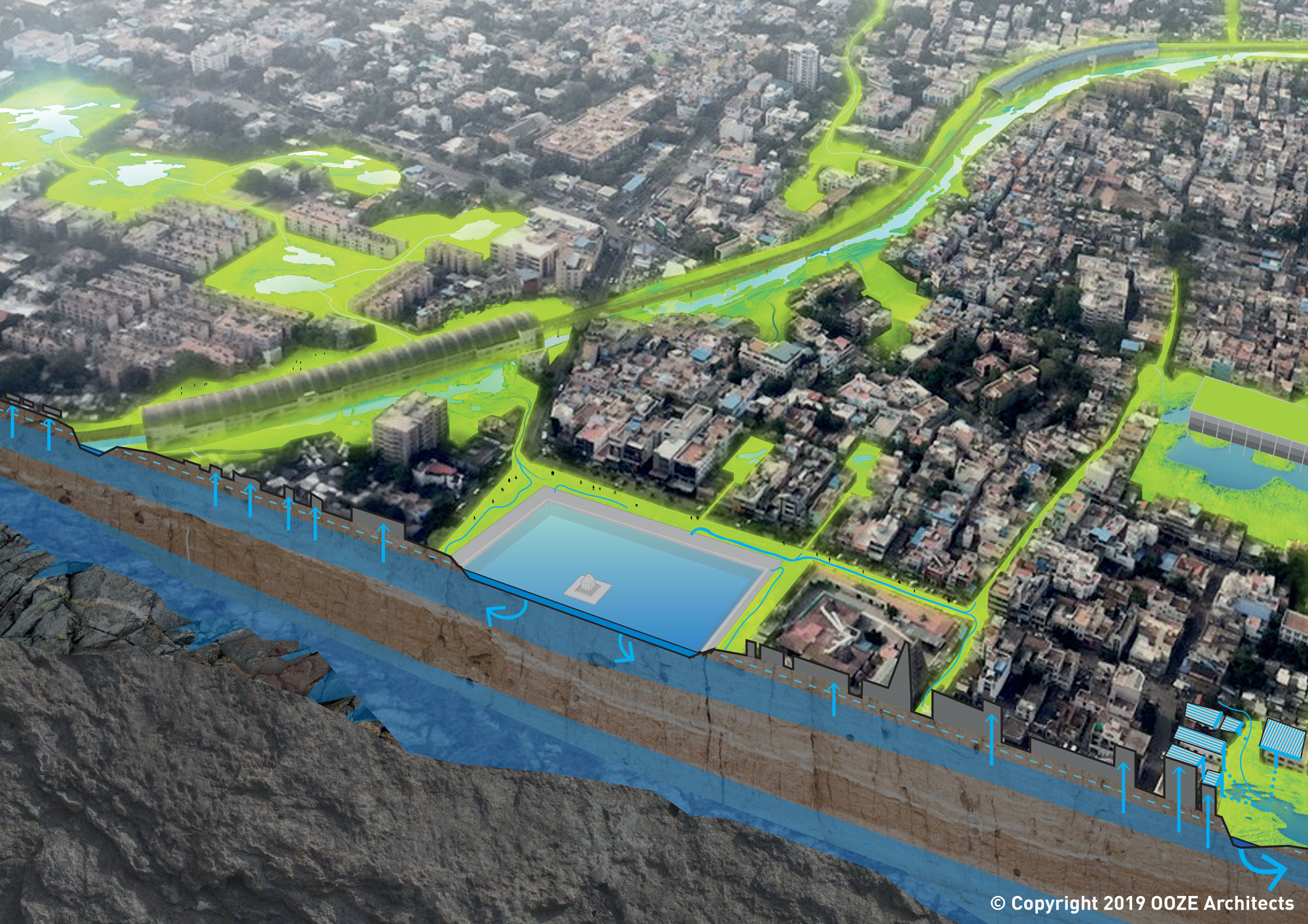 Aerial view of the Mylapore project ©2019 Ooze Architects