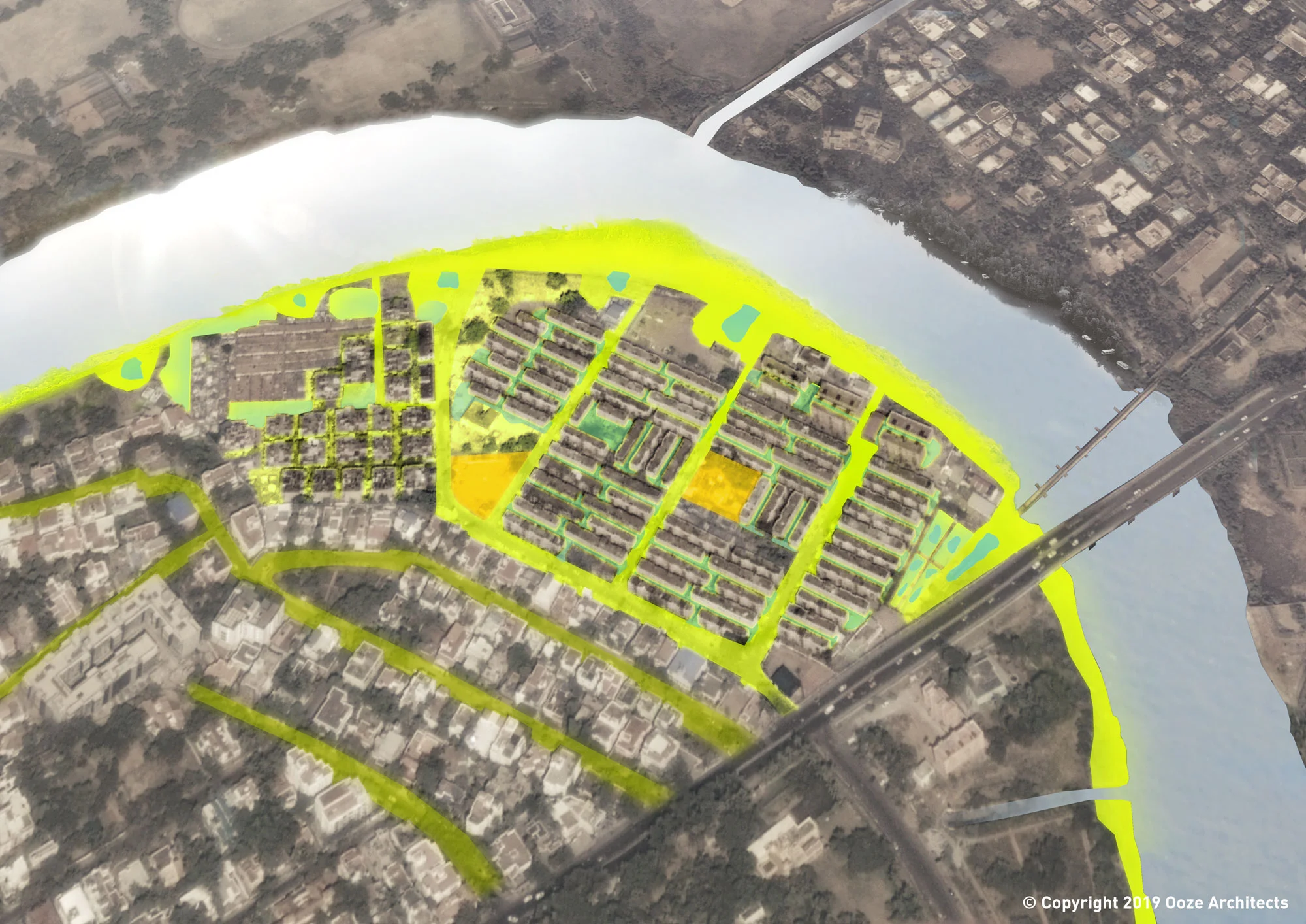 Aerial view of the Chitra Nagar project ©2019 Ooze Architects