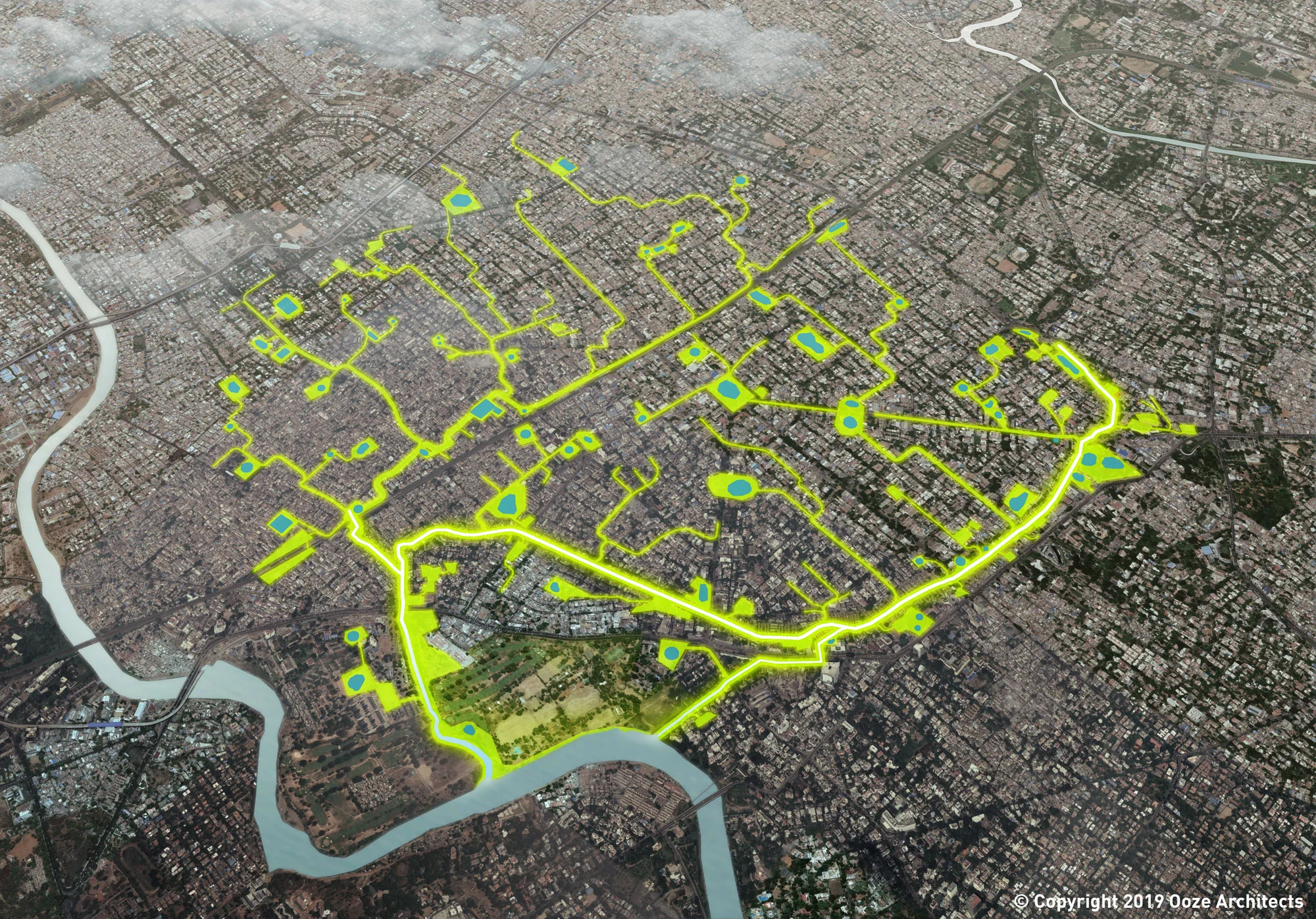 Aerial view of the Mambalam project ©2019 Ooze Architects