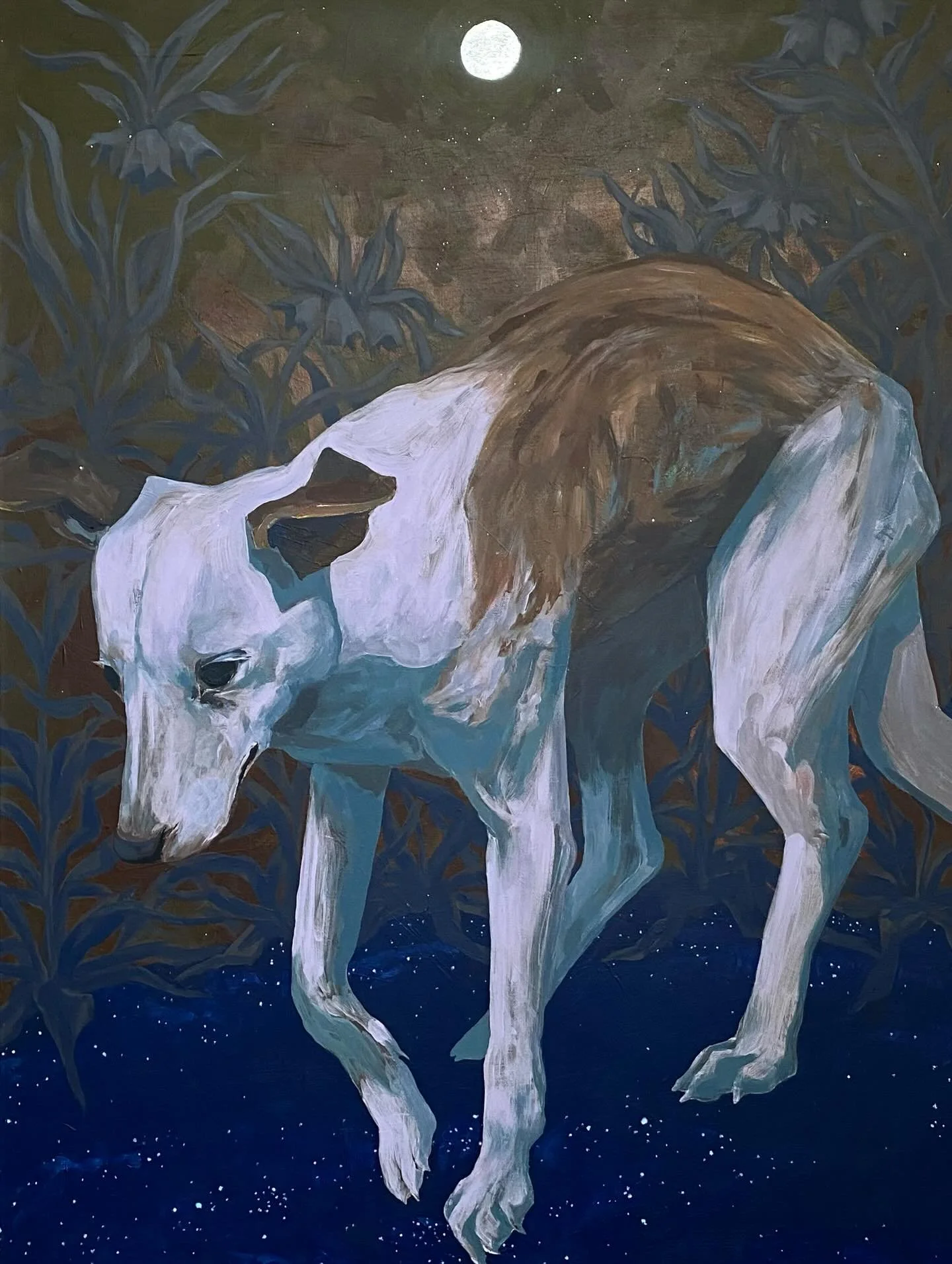 Walking amongst the stars now. She&rsquo;s always going to be my baby. Large acrylic painting I did during the winter holidays. 

#painting #dogpainting #always