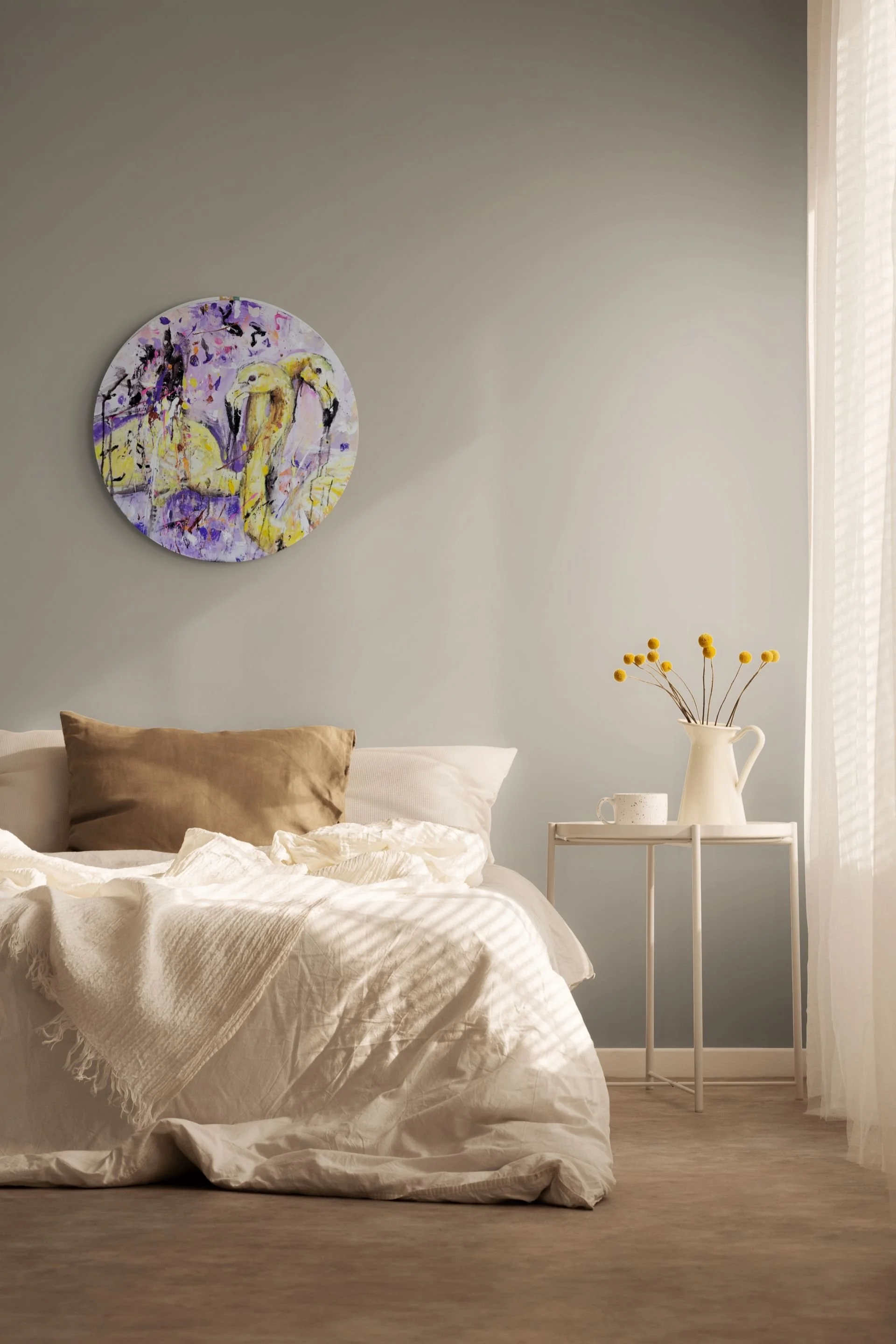 Moon Flamingos Painting