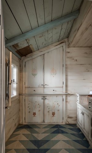 Flying Geese bathroom floor