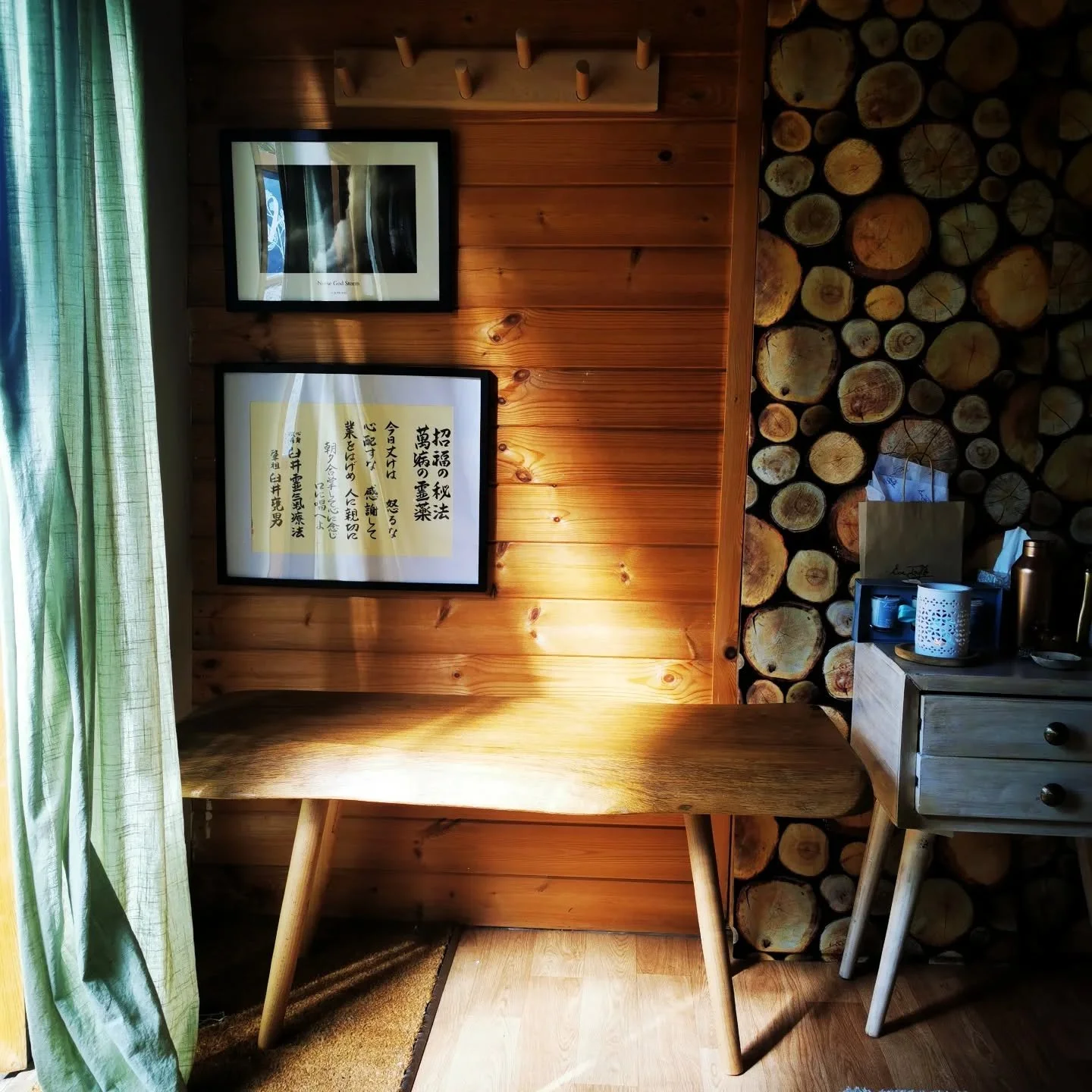 T O D A Y ' S / L I G H T... 
And my constant shadow. Who slept and dozed in the dappled sun under the vines. His caramel belly in full trust waiting to be rubbed. 
Inside the cabin welcomed some lovely clients, those golden rays raising the vibrat