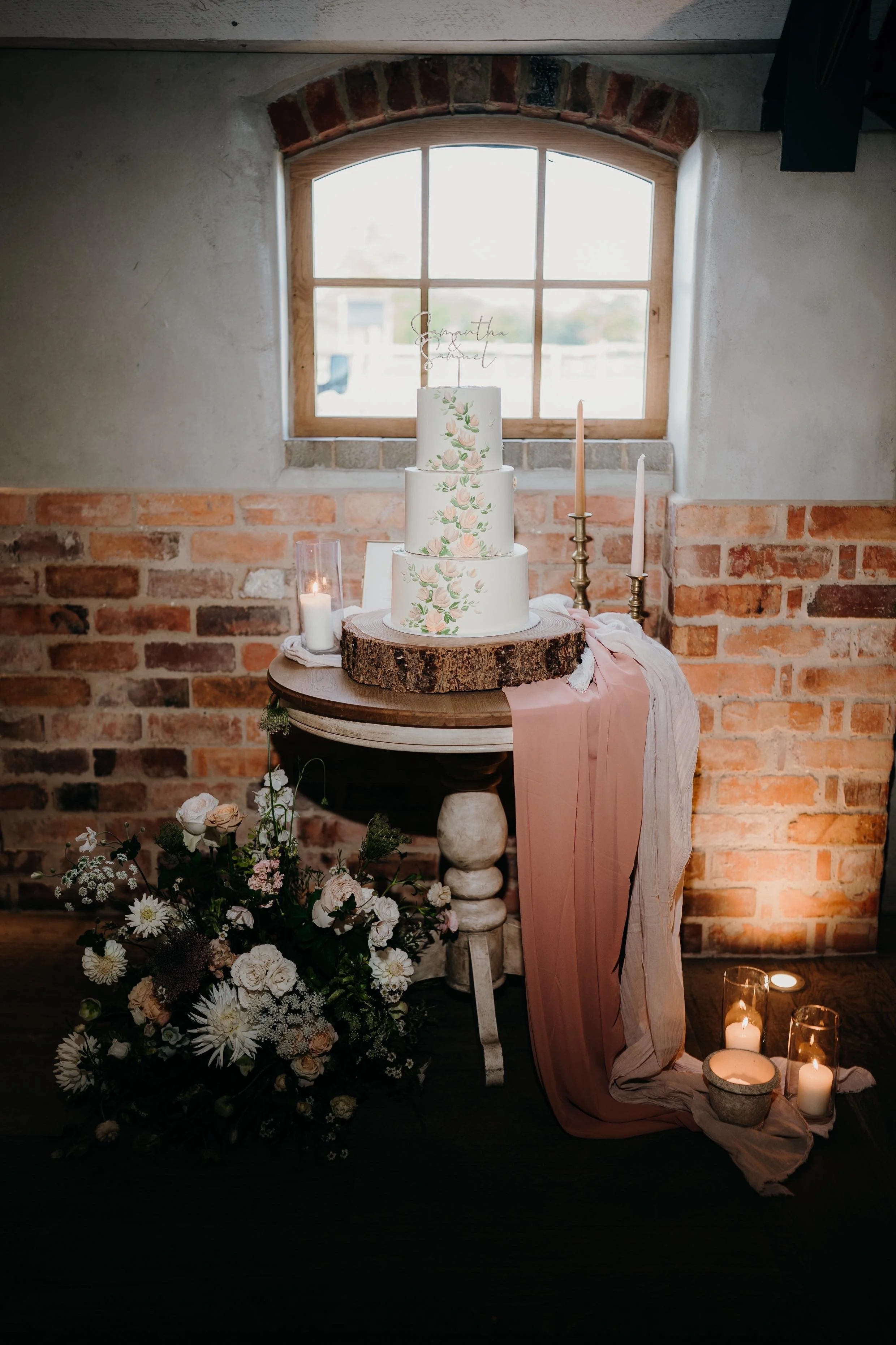 wedding cake table styling with chiffon table runners grangefields wedding stylist derbyshire sass weddings veue dresser (3).JPG
