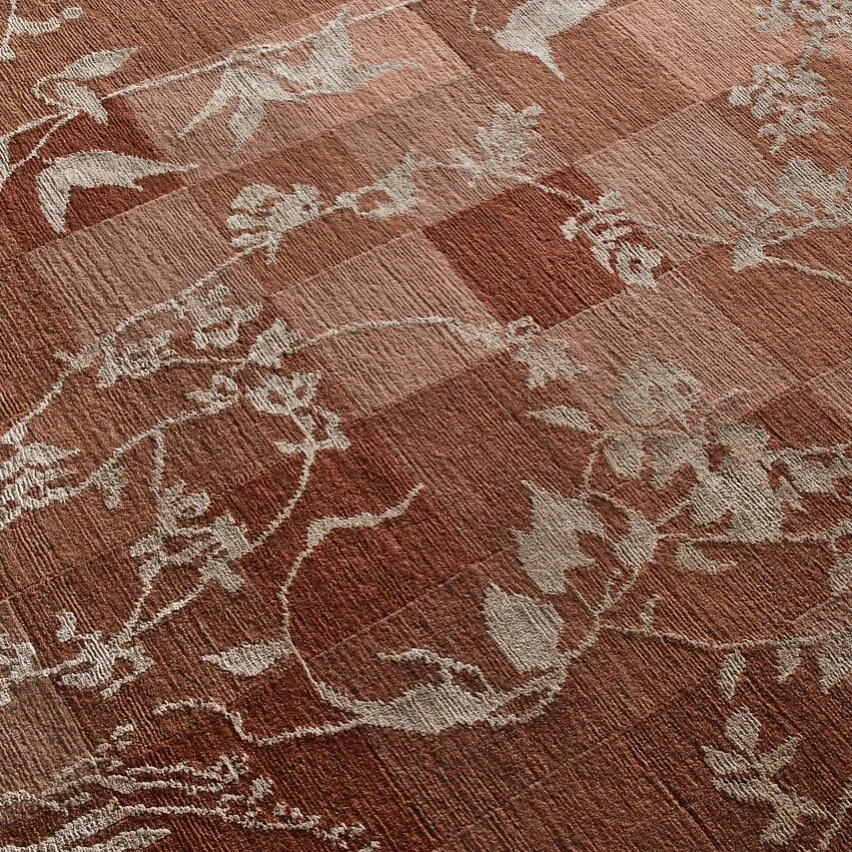 Our #BotanicalRugs for @lamanufacturecogolinofficiel are hand knot and contain wool and silk which makes them look different from every angle. 

You are looking at a close up of our Rose colour 🐚
📷 @petr_krejci