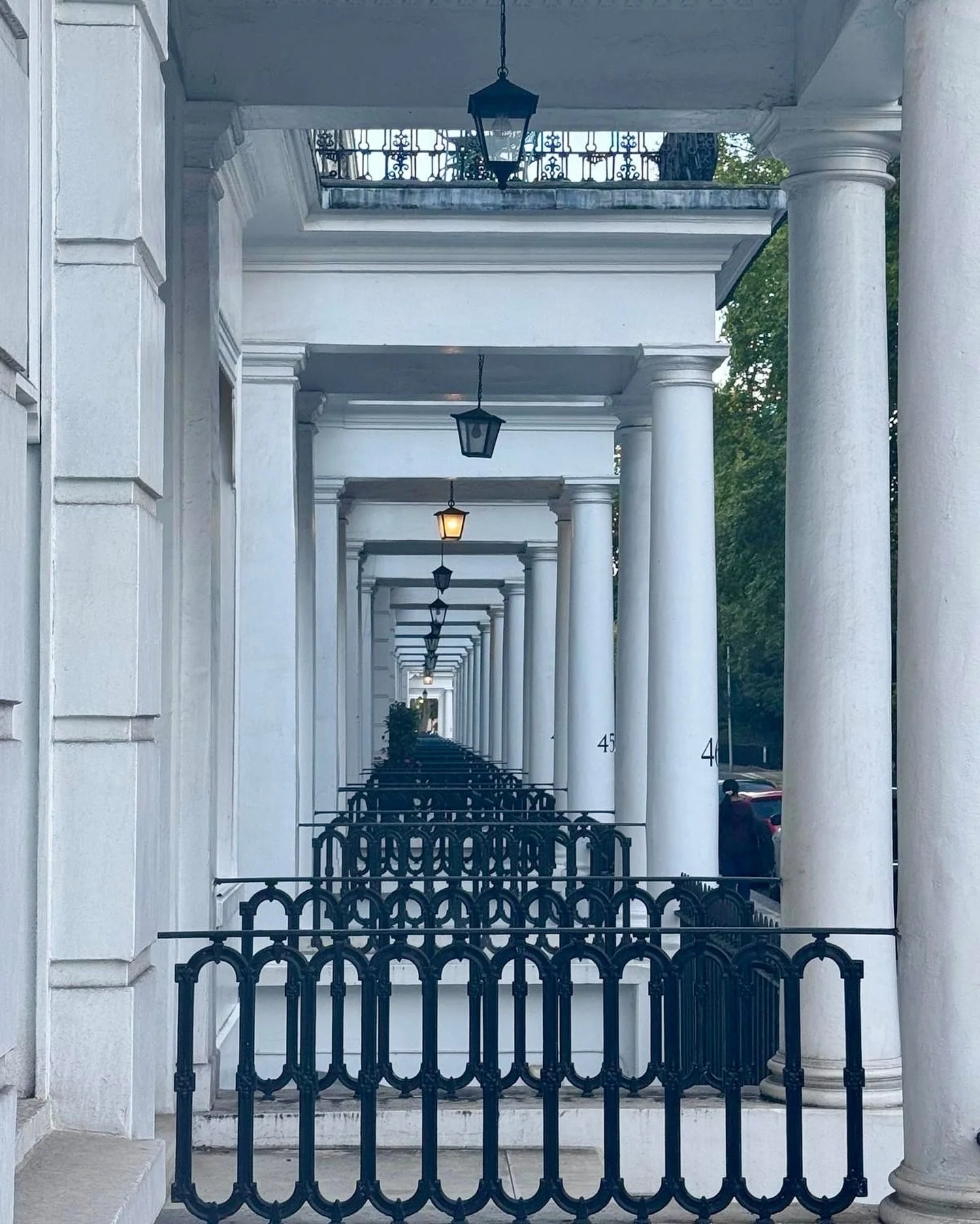 On this ever so dreary day, here&rsquo;s a little light at the end (or in the middle) of a tunnel of fabulous townhouse porches at Onslow Gardens, South Kensington SW7. 
#southkensington #primeproperty #luxuryproperty #primecentrallondon
