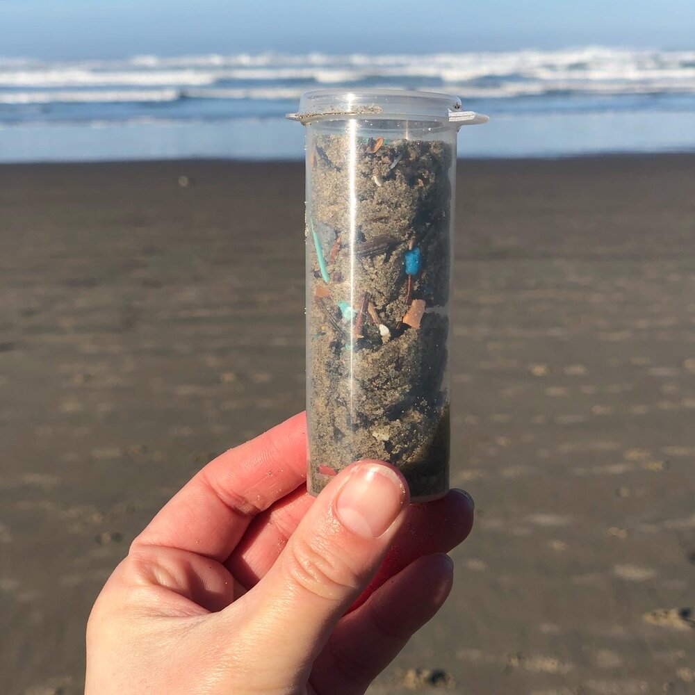  A container of beach plastic and sand from Cannon Beach, 2021 