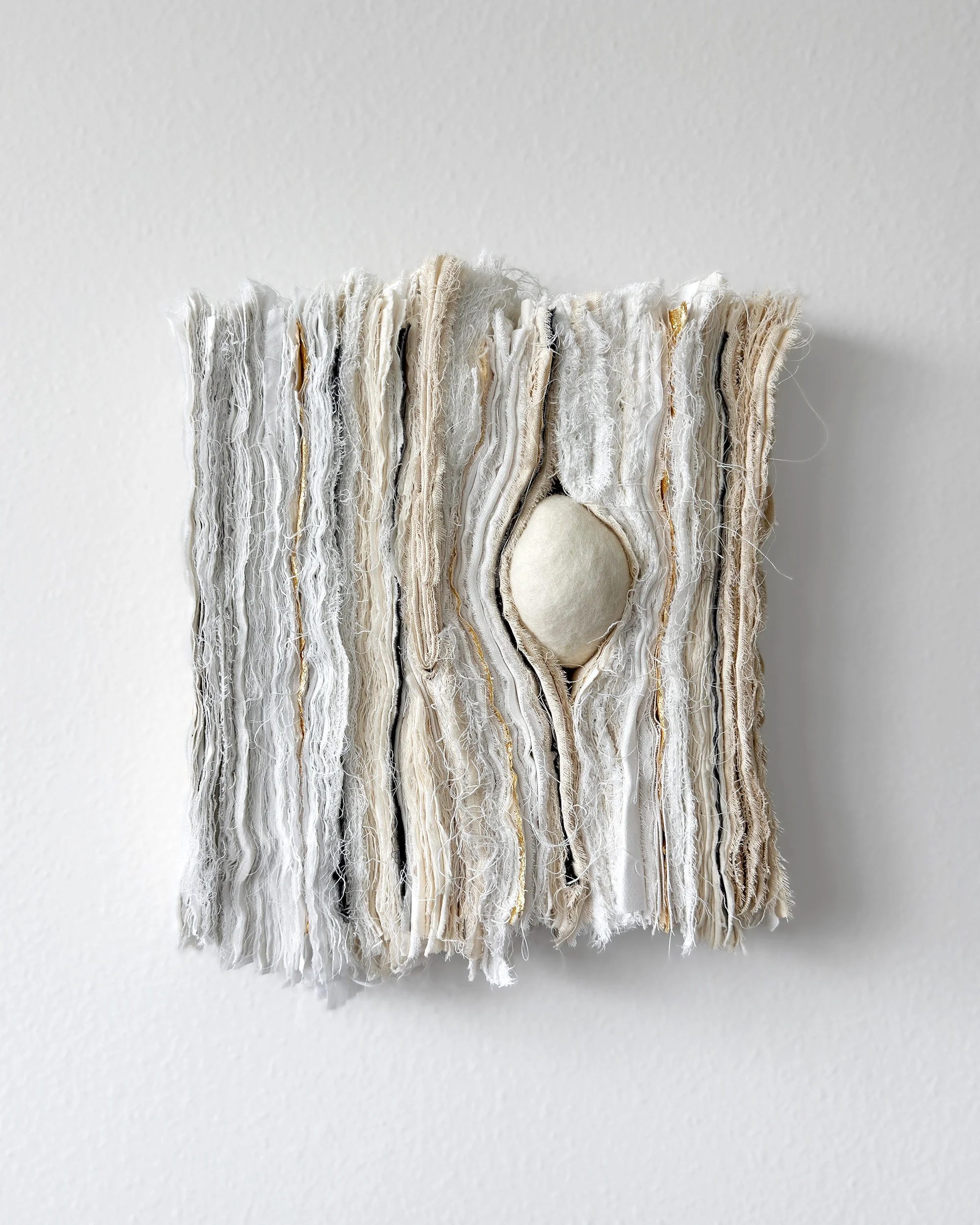17 Following
2026
Mixed textile, wool, metal leaf, linen thread
17 x 14 x 2.5 in.