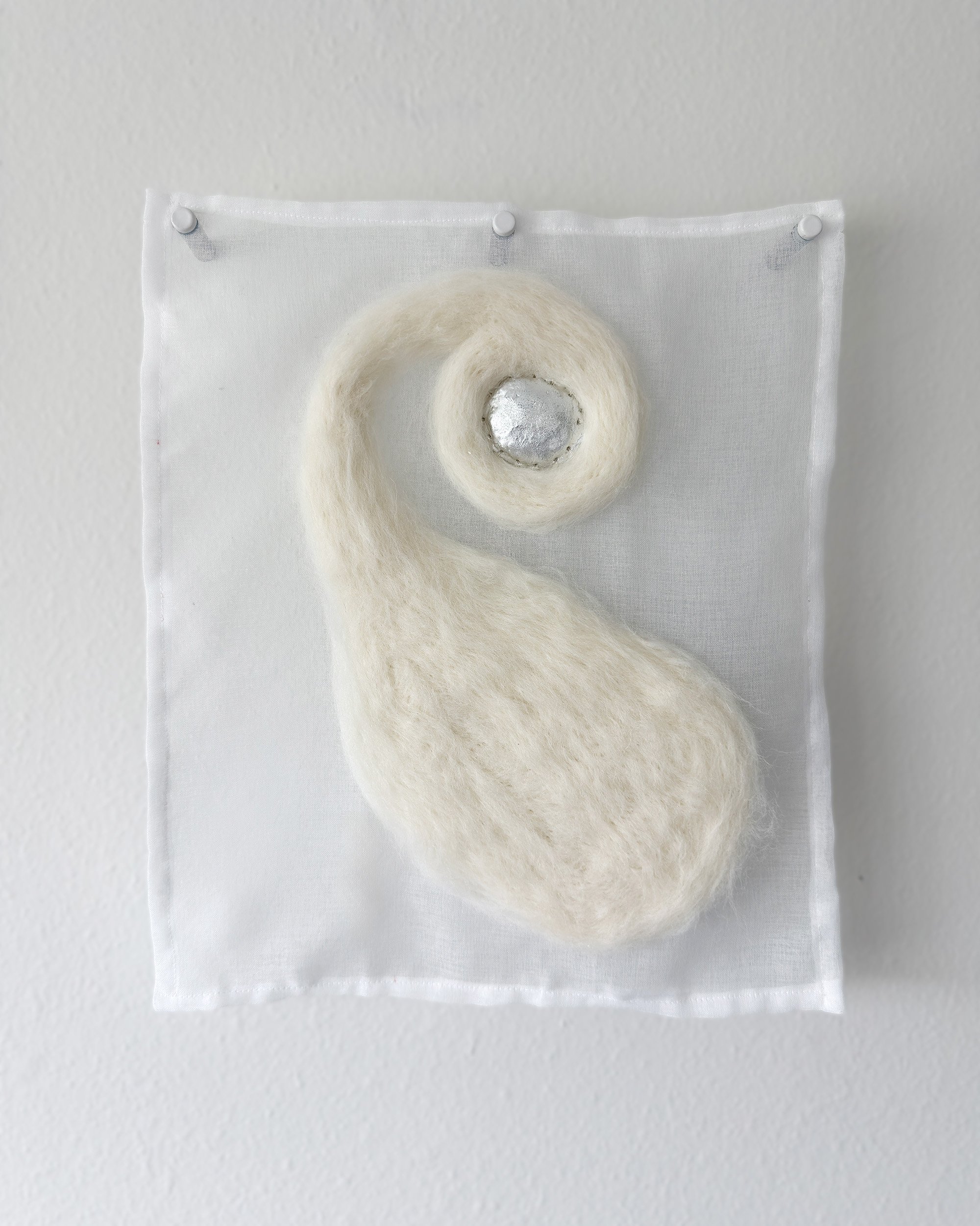20 Observation
2026
Felted wool, organza, clay, composition silver leaf
17.5 x 15 in.