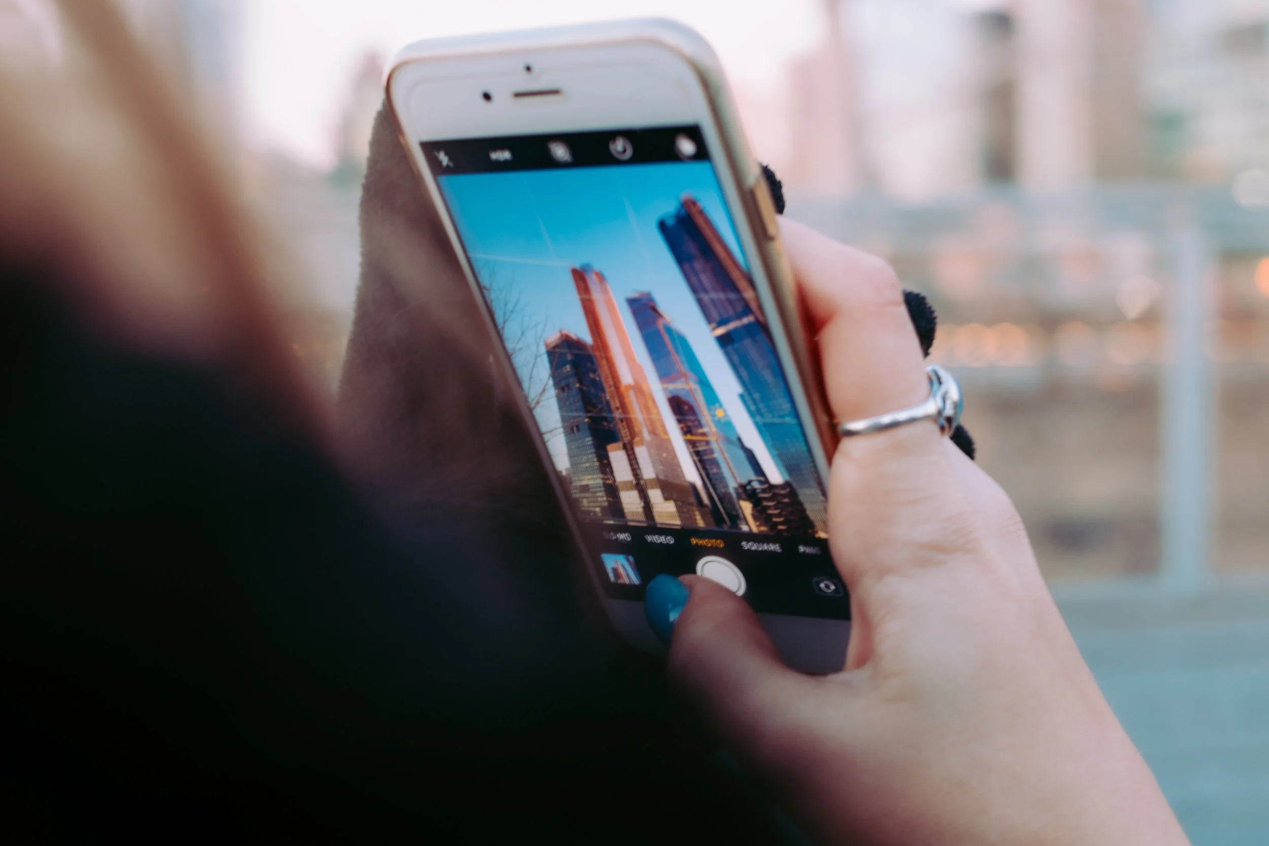 The upward angle makes the subject seem larger. This is also the angle many Instagram influencers use to look better.