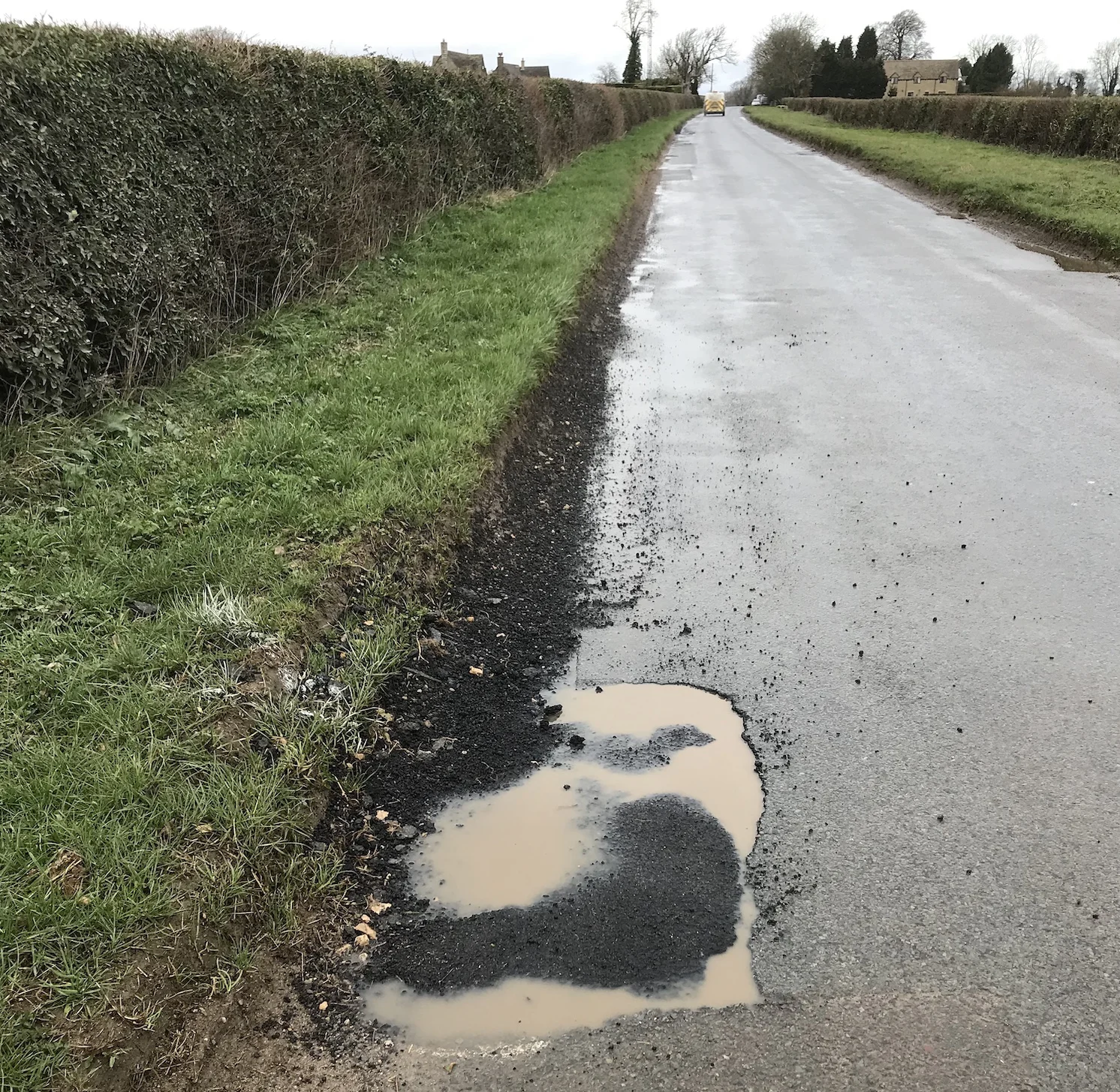 WYCK BEACON, 15 MARCH 2019, A FEW DAYS AFTER THE POTHOLE WAS FILLED IN WITH TARMAC. ENTIRE ROAD REDONE ON 22 MARCH FOLLOWING A REQUEST TO THE COUNCIL.