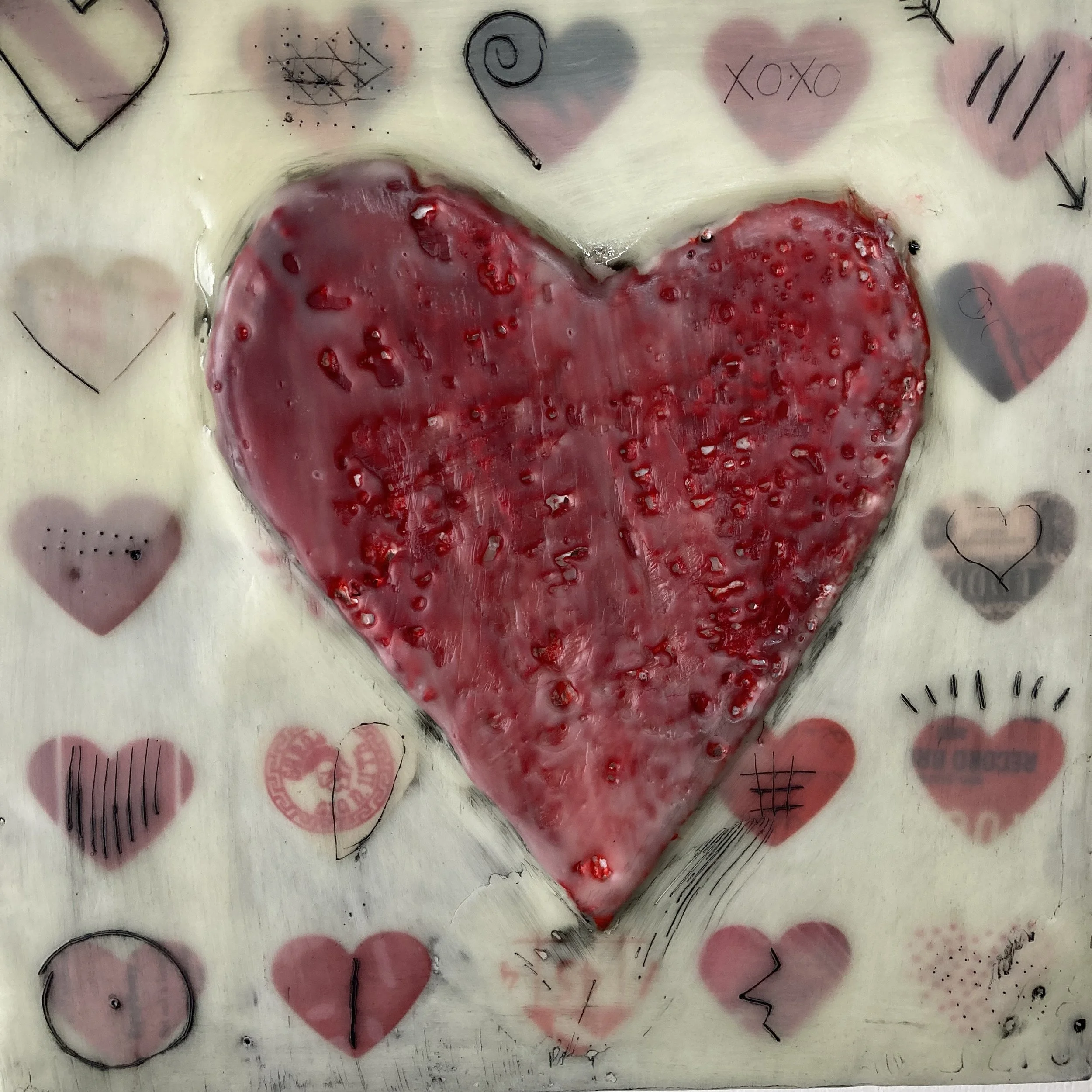 Encaustic Hearts: An Intro to Encaustic Collage with Kelly Schaub $150 for Members