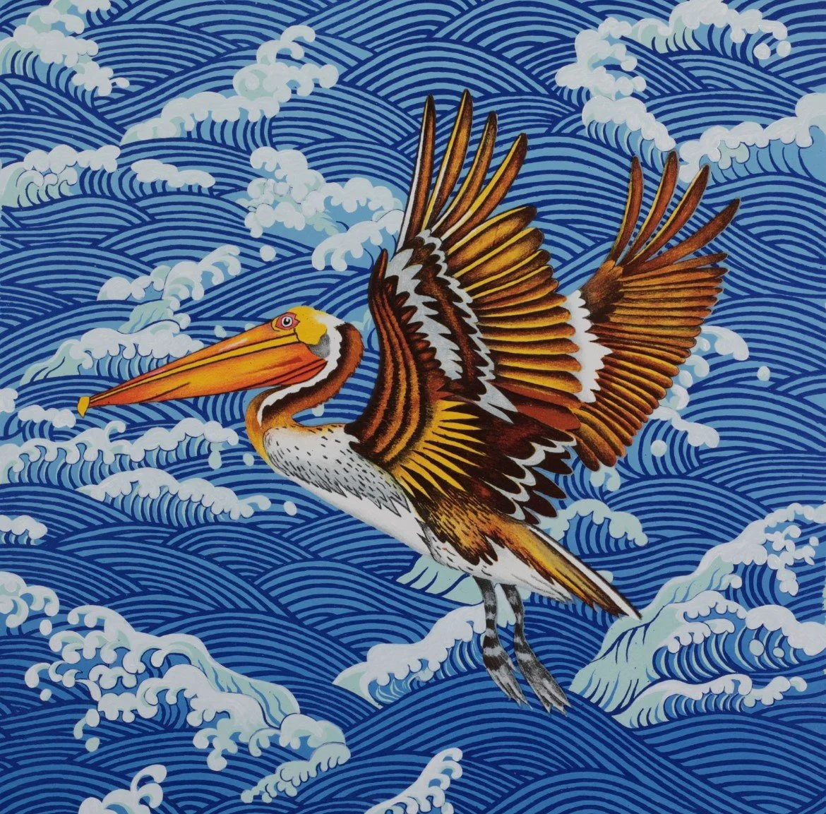 Brown Pelican, Turbulent Sea (Blue).jpg