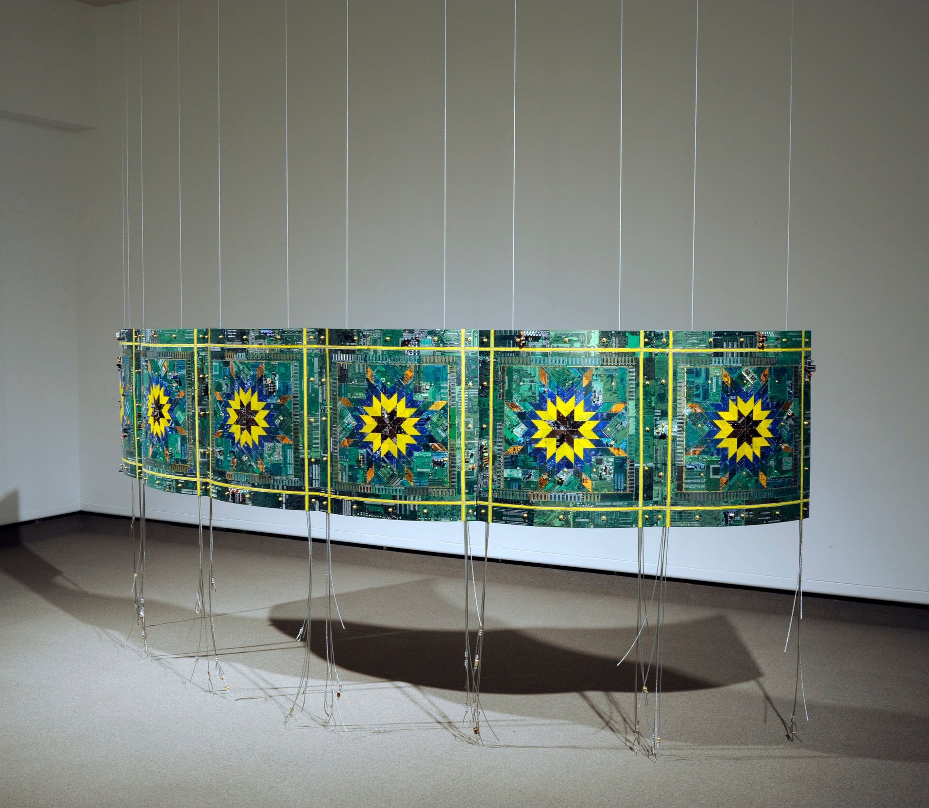   Shield Wall , 2008, Computer circuit boards, plexiglass, copper wire, enamel paint and recycled materials, 155 x 193 x 86 cm COURTESY OF DON HALL  