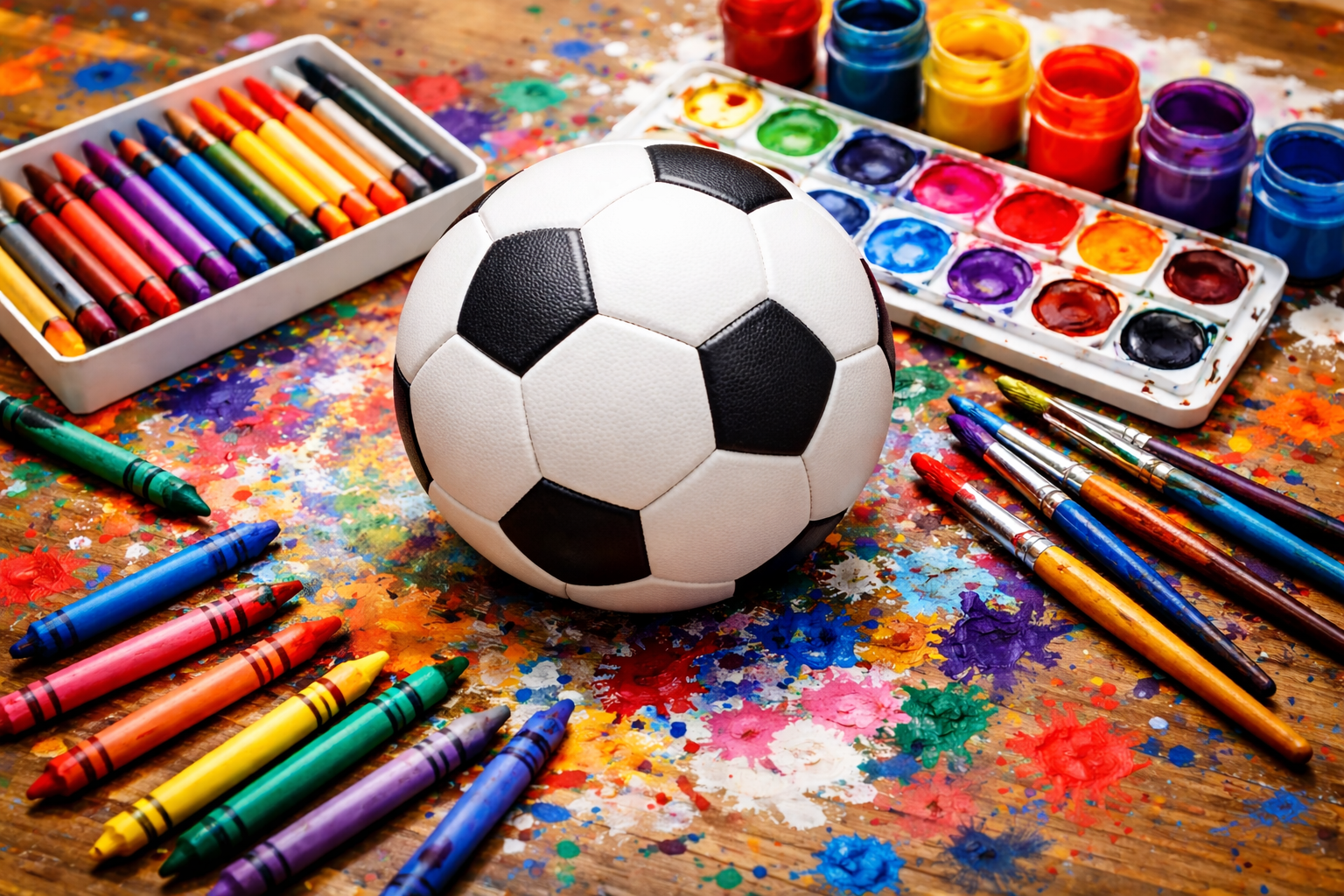 Artistic play with soccer ball and crayons.png