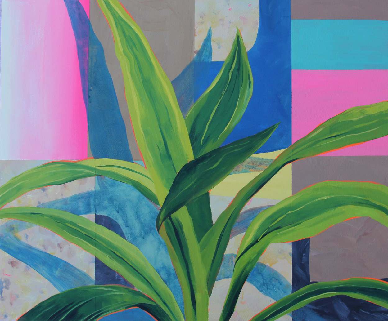 "Greenery," Acrylic and Spraypaint on Panel, 30" x 20"