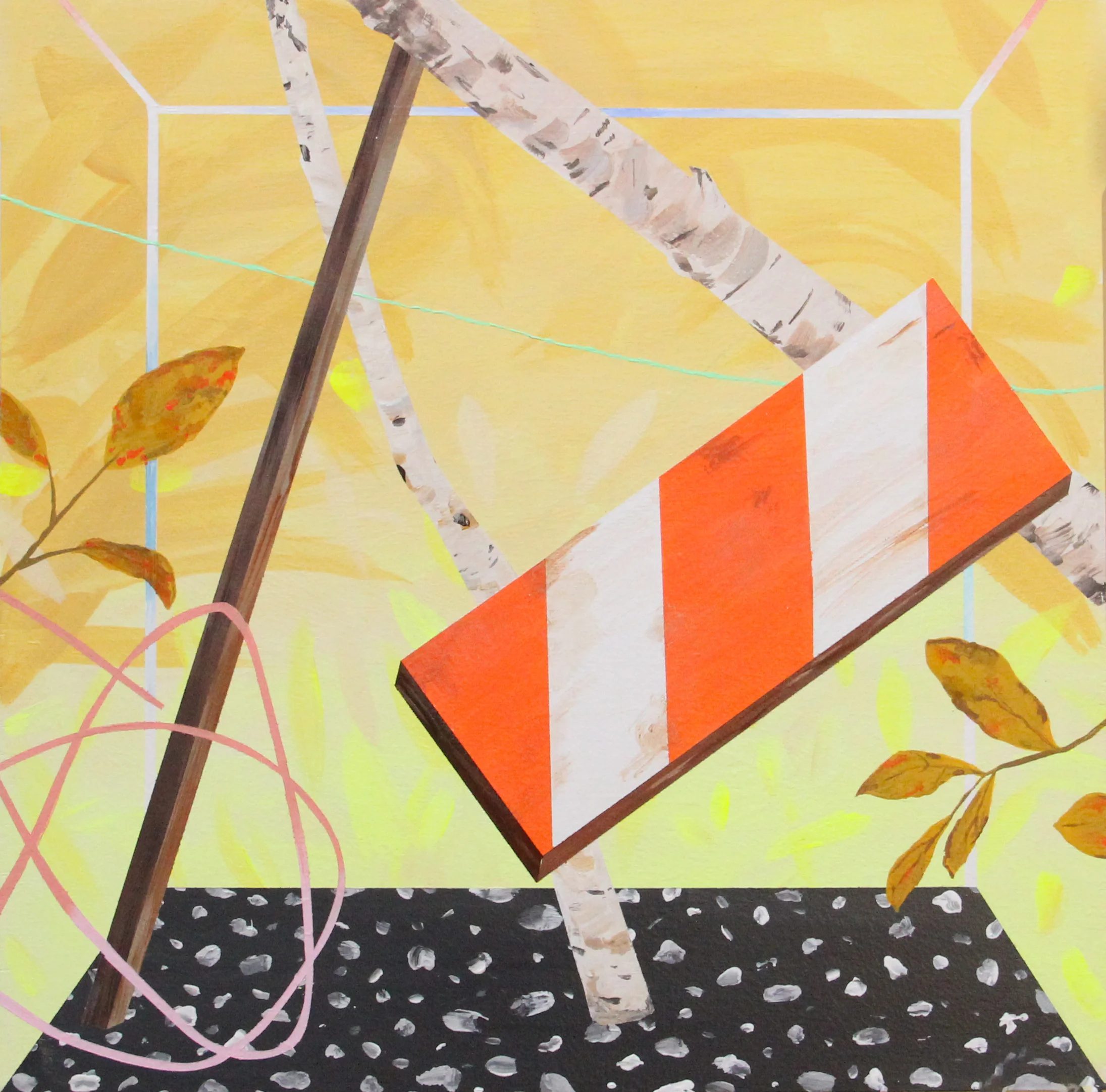 "Fence in the Forest," Acrylic on Panel, 14" x 14"