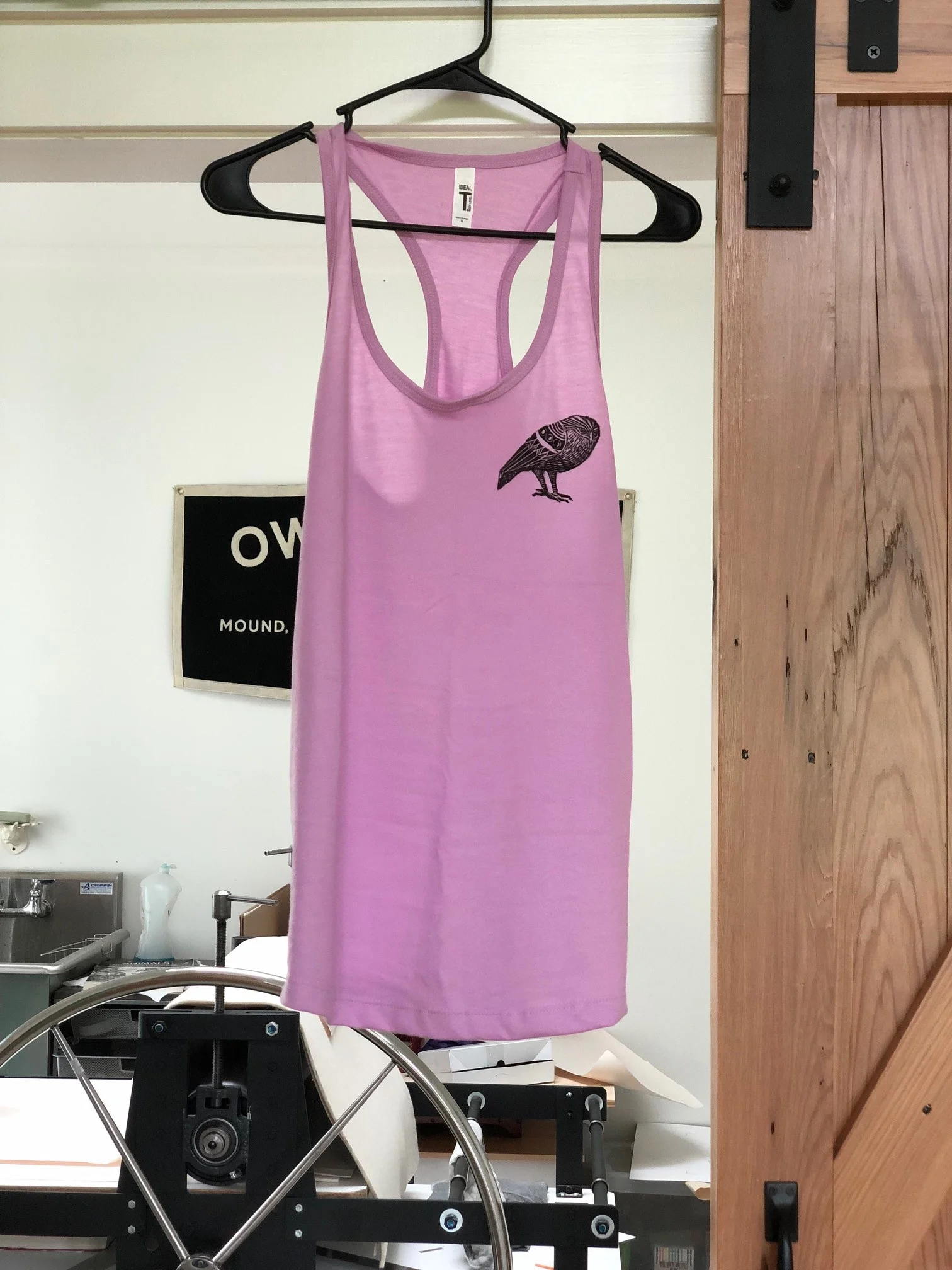 block print "Night Owl" tank