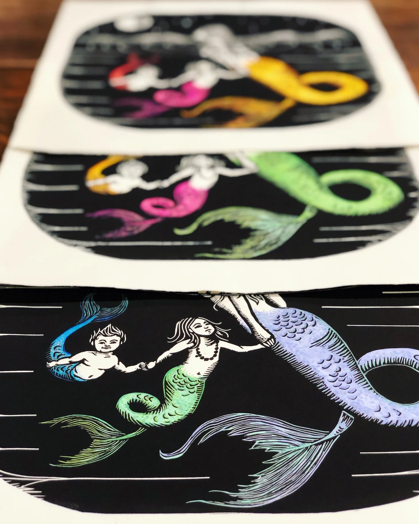 Hand tinted Mermaids print