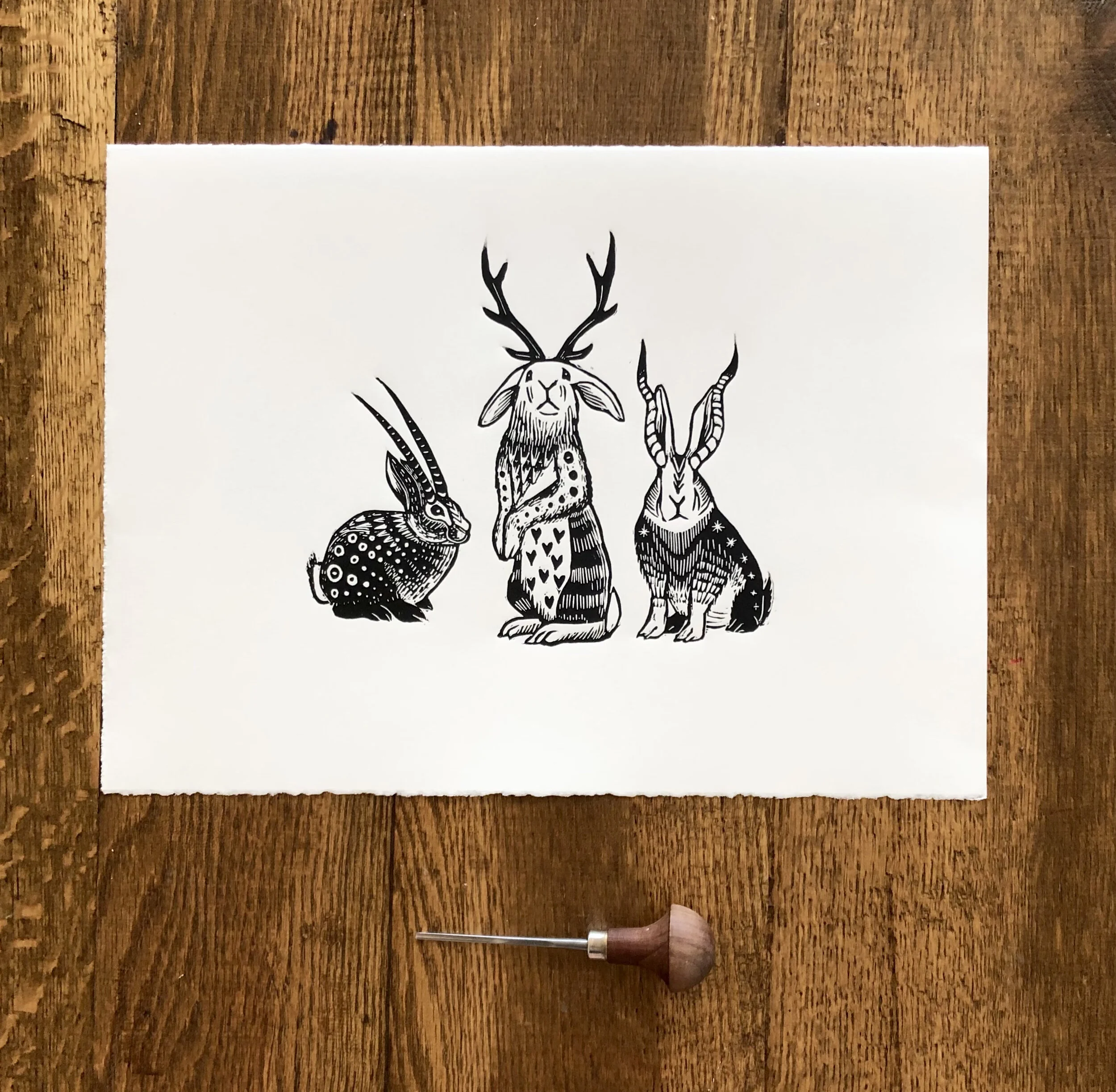 Jackalope block print