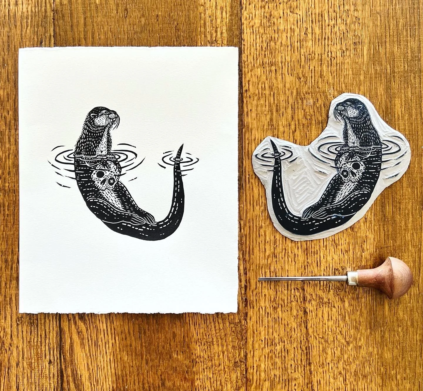 Murdery Otter Block Print