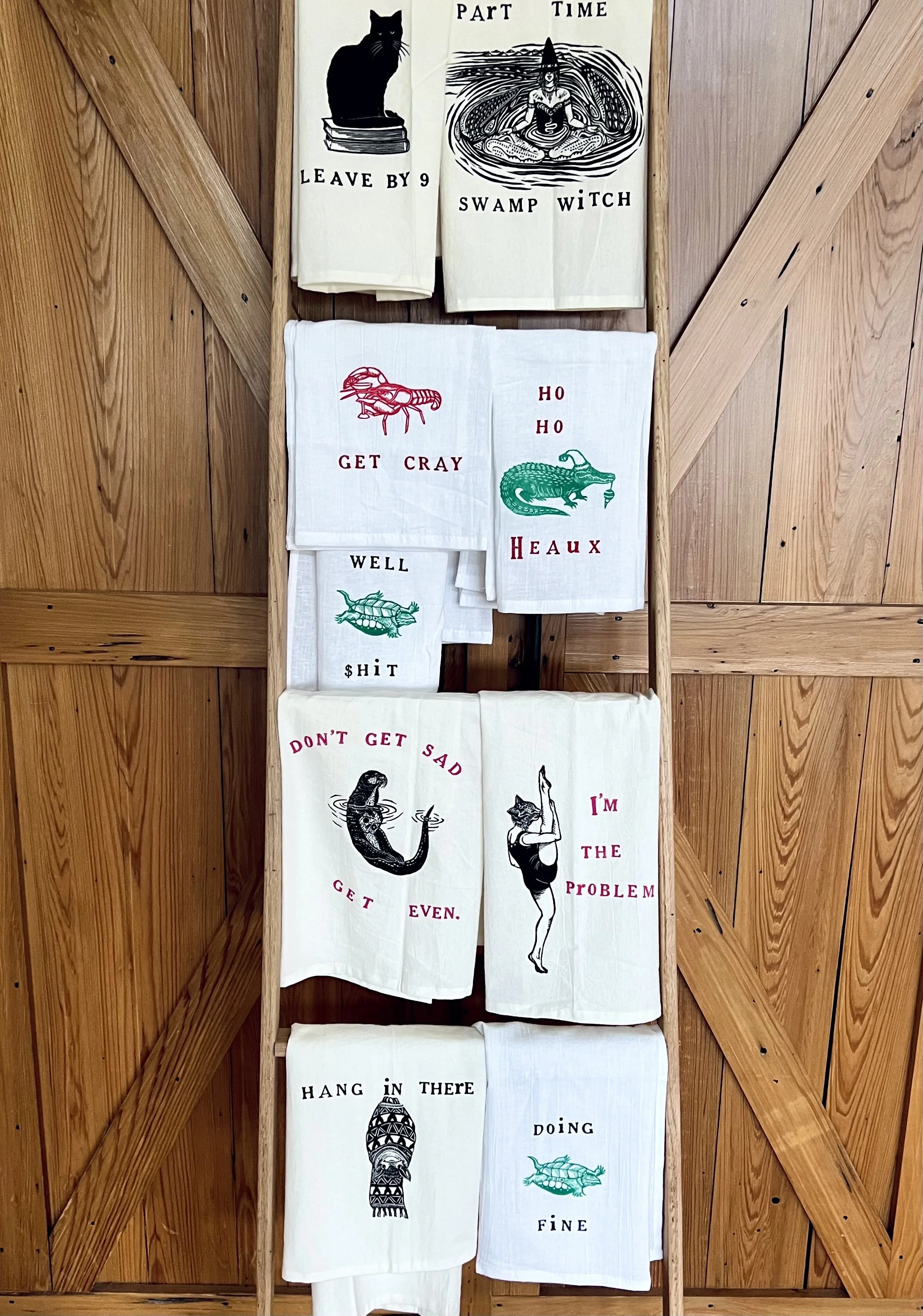 Hand printed tea towels