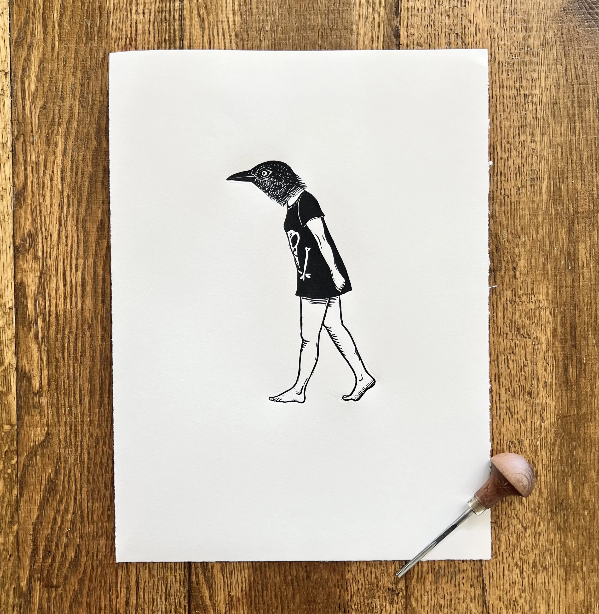 Grackle Lady Block Print