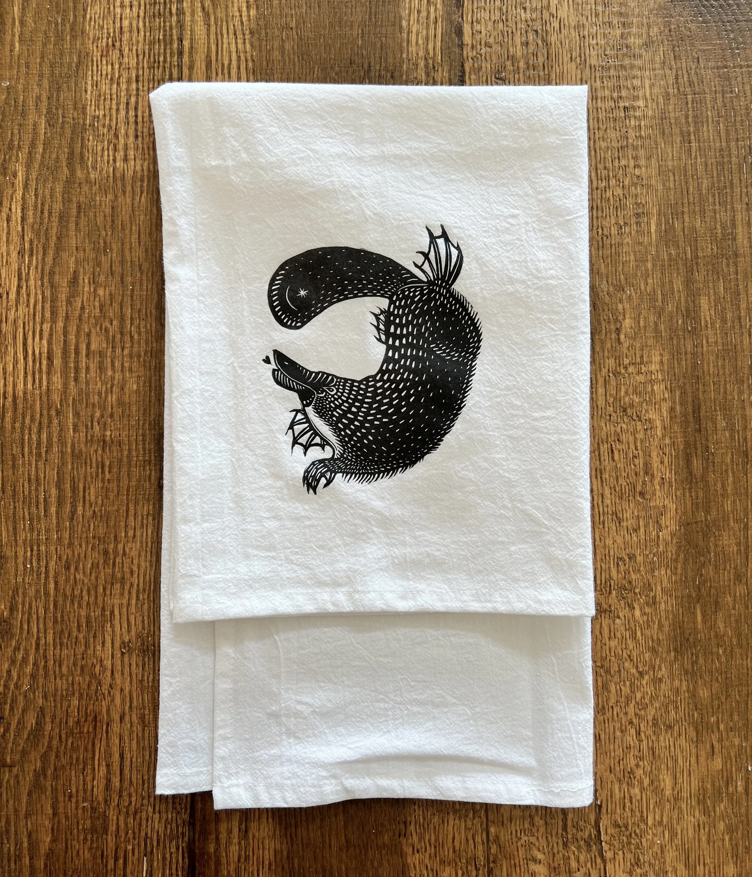 Platypus block print tea towel
