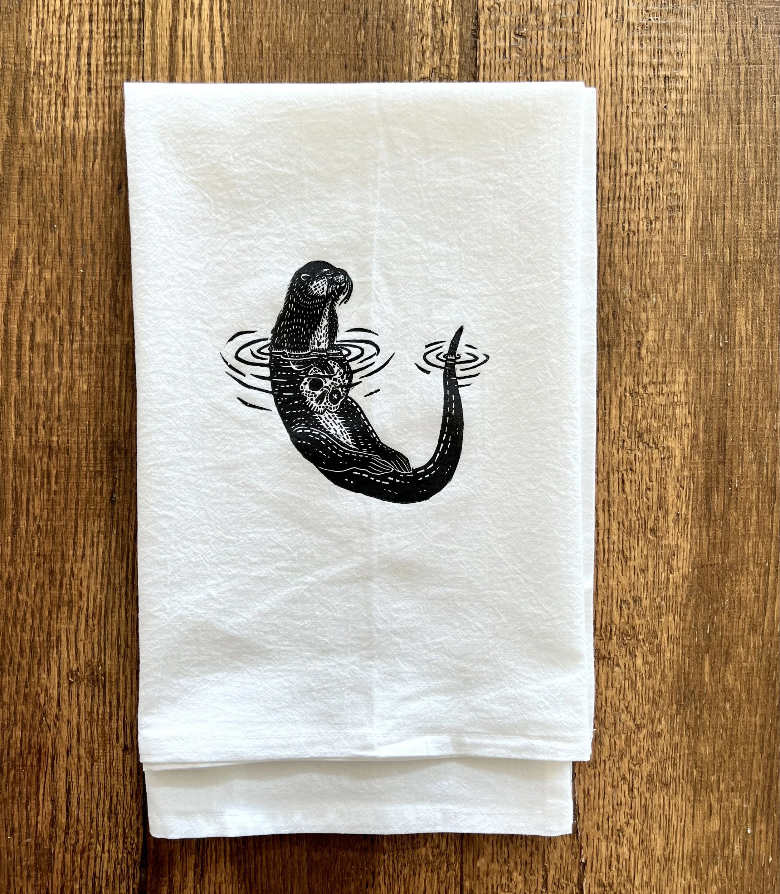Murdery Otter block print tea towel