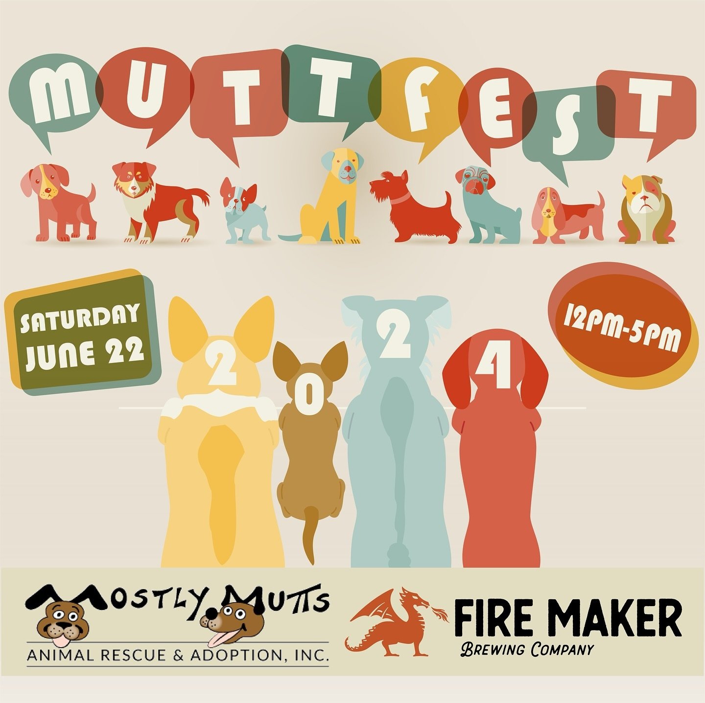 Muttfest! 🐾🦴
 
FREE TO ATTEND! Saturday, June 22rd from 12PM-5PM, join us and @mostly_mutts for a day of celebration for all things Mutts and mixes! We will have multiple vendors with a variety of products and services, interactive dog events, food