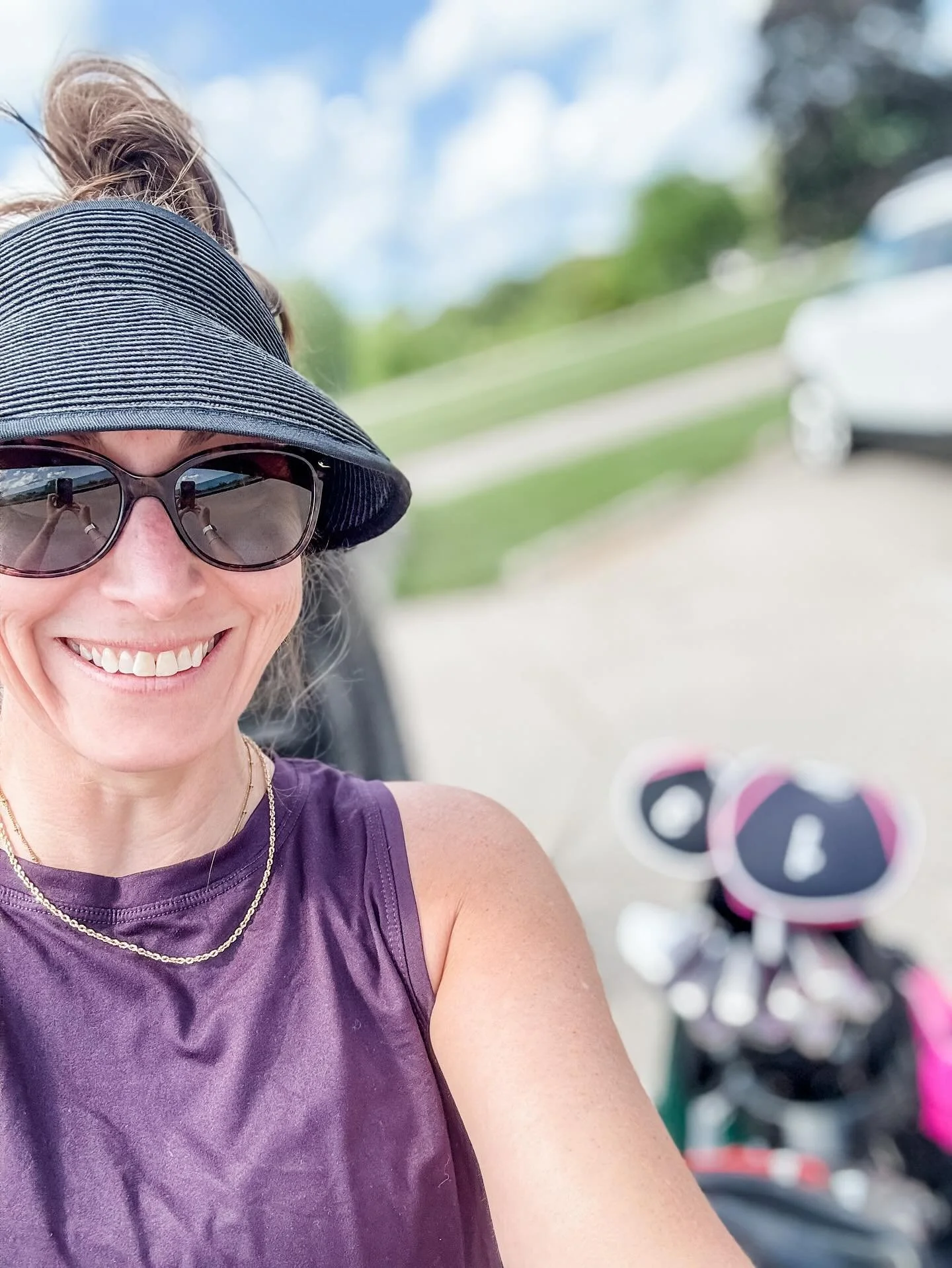 Wasn&rsquo;t smiling quite this big during the round&hellip;but alls well that ends well. 😂

Fresh air, time with my golf coach, and the glute work is no joke on this course. 😅

I love a good par 10 😅