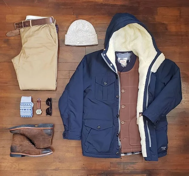 Single digit temps, windy, mostly sunny.
Flannel-Lined Chinos x @jcrew
Shirt x @landsend 
Vest x @pendletonwm 
Parka x @abercrombie 
Boots x @trask 
Cap x @kingandfifthco 
Belt x @whiskey_leatherworks 
Socks x @anonymousism_japan 
Watch x @laco1925 
