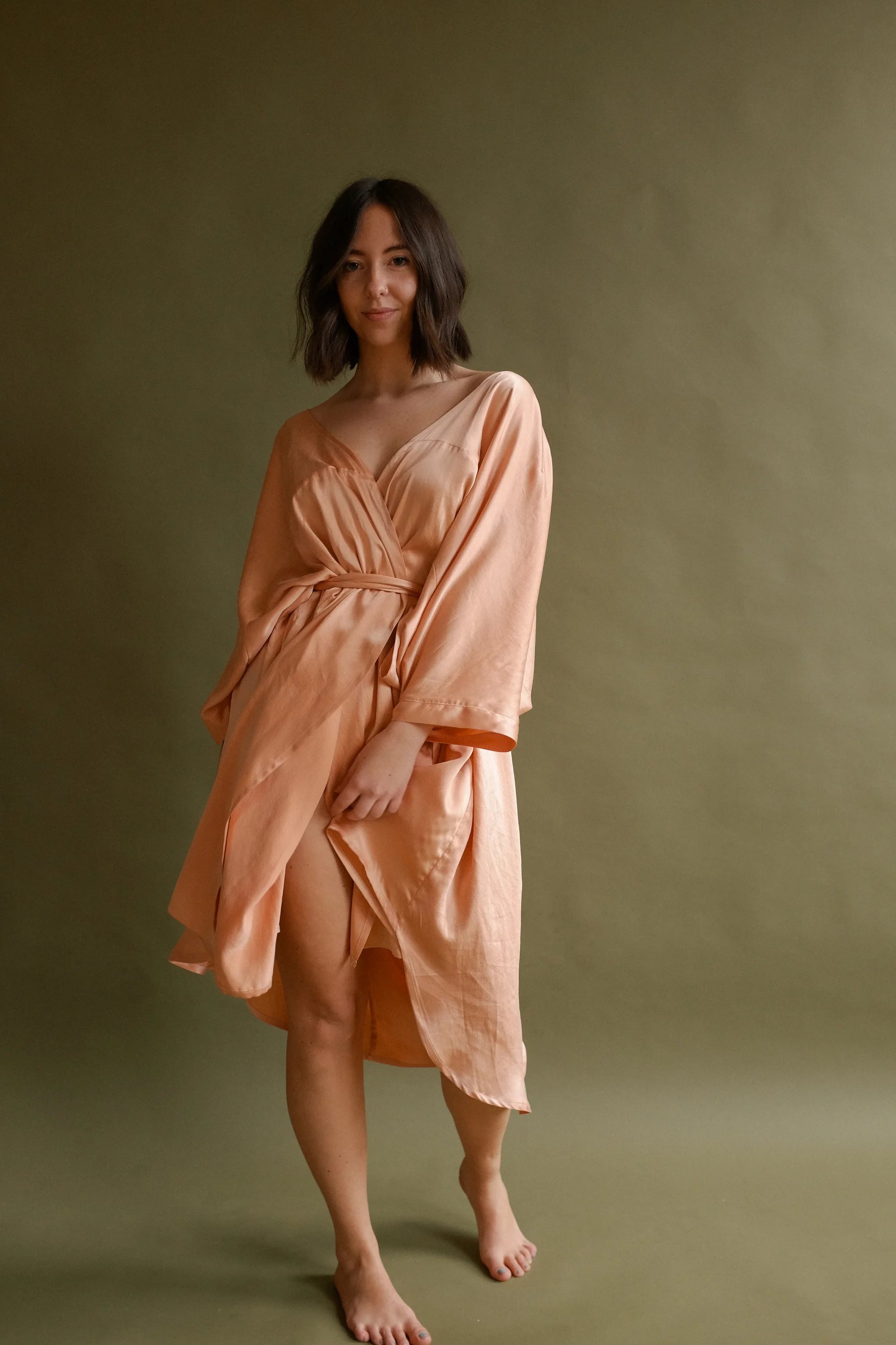 The Fern Cocoon Wrap In Silk Charmuse