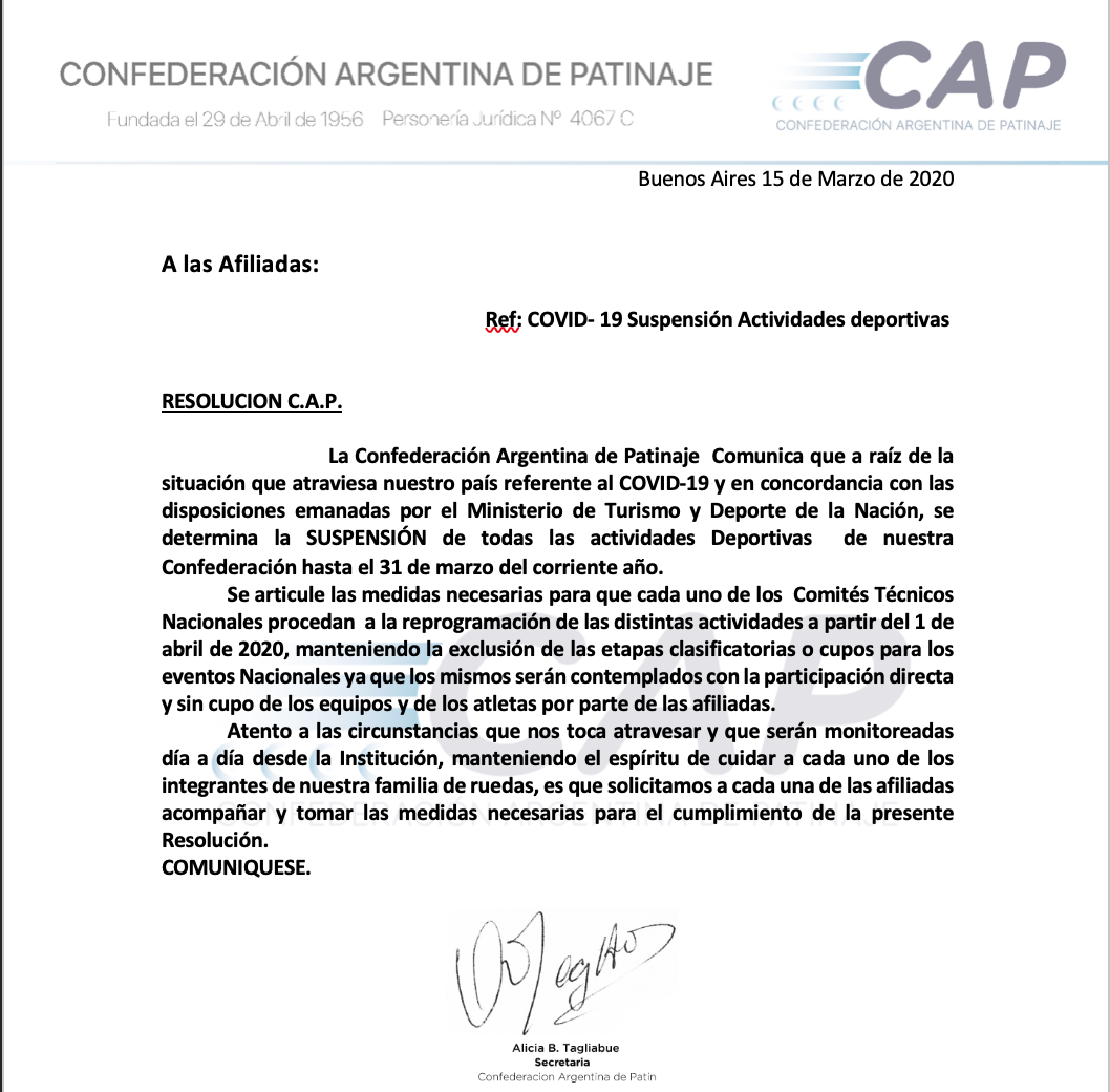 [ATENCIÓN] SUSPENSIÓN DE LAS ACTIVIDADES DEPORTIVAS / ATENCIÓN SEDE CAP