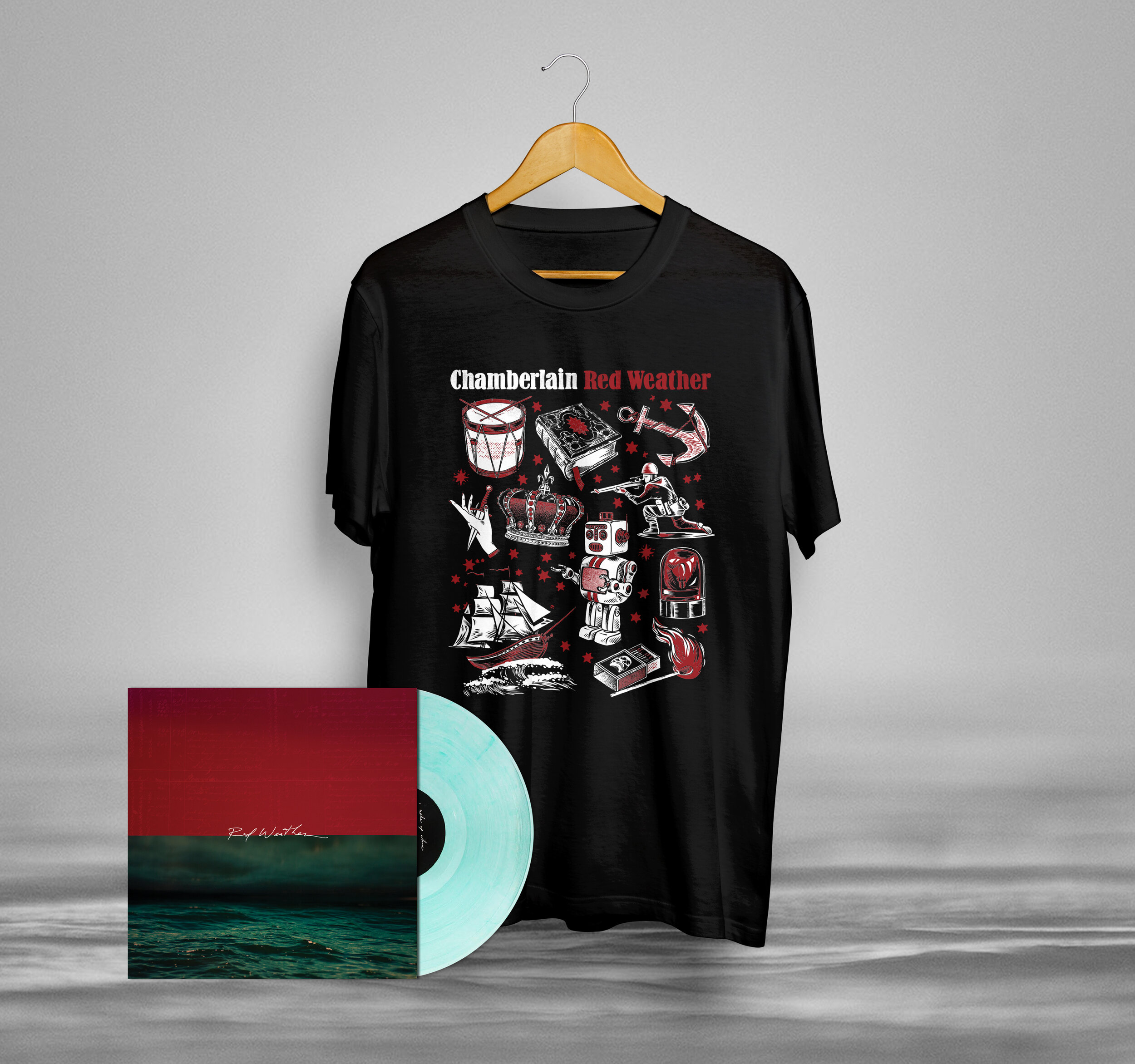 Red Weather clear/white marbled LP + T-shirt Bundle