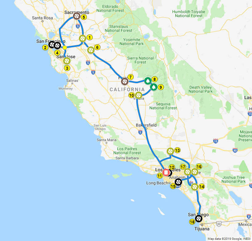 California Baseball Road Trip -- Travel — Mapping the path