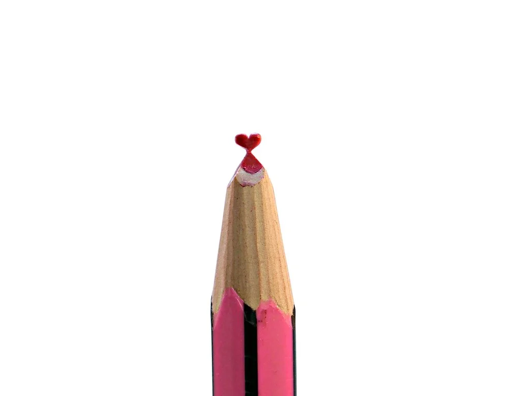 Pink heart pencil carving