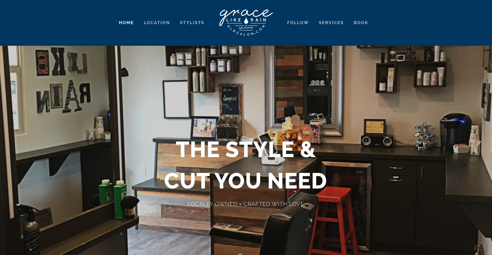 Grace Like Rain Salon uses the all-on-one page approach to their website.