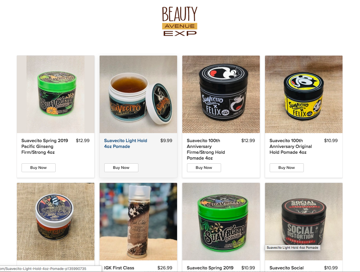 Beauty Avenue EXP Salon & Shop in Placentia, CA displays each product and sells it online.