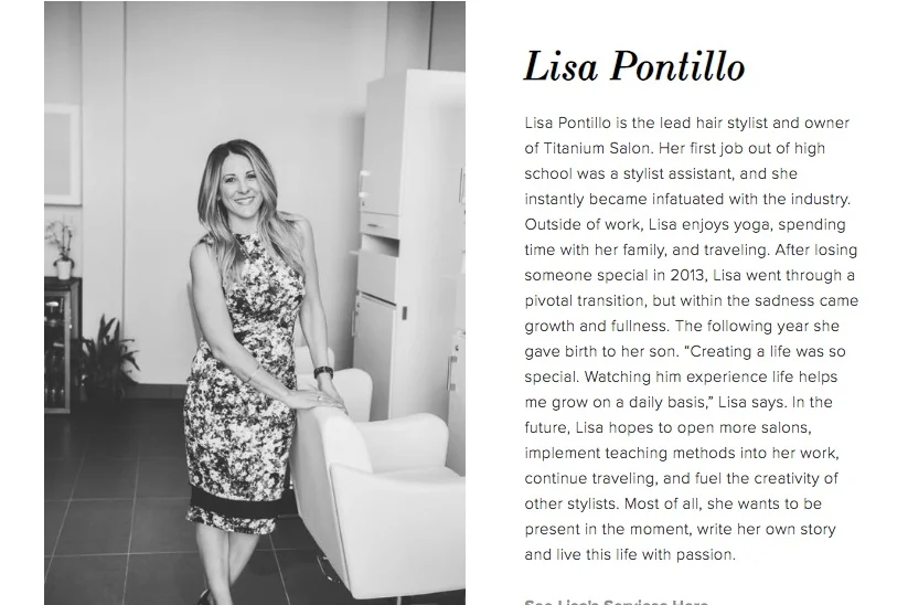 Titanium Salon has a bio for their lead stylist and owner.