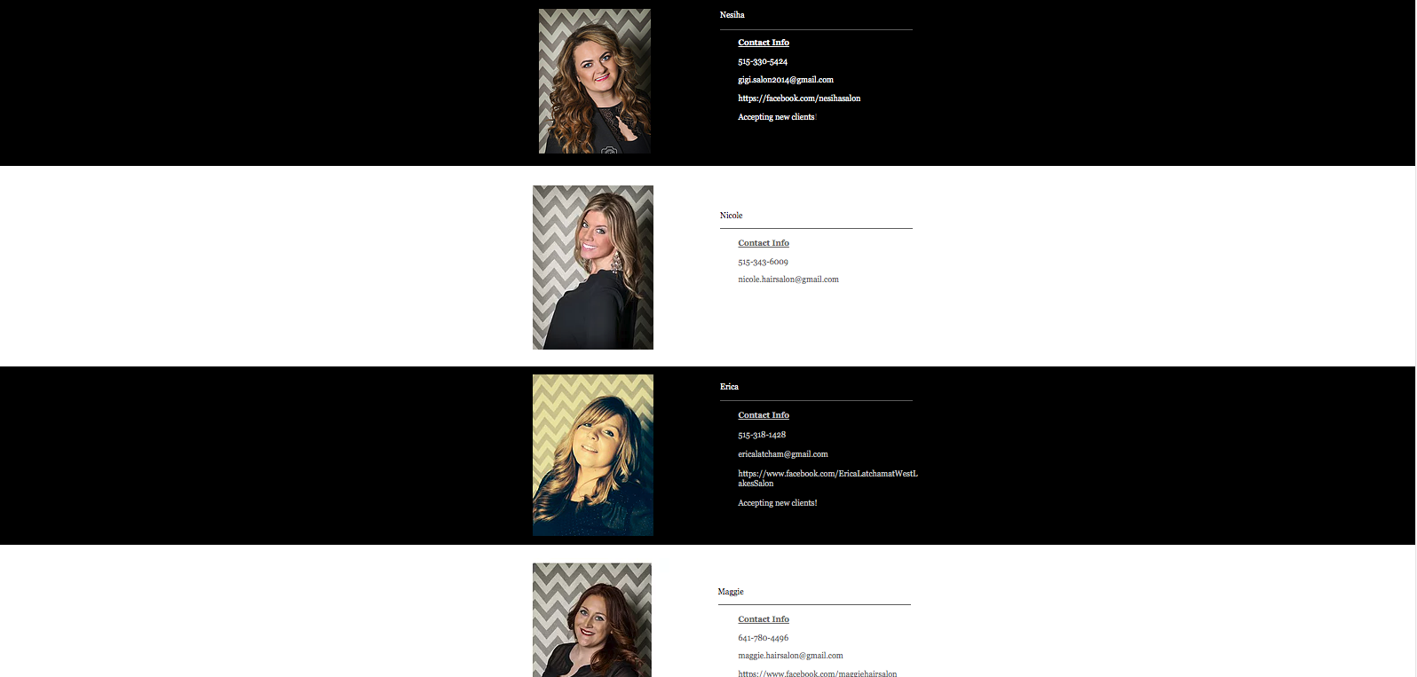 It will take you to a contact page for each stylist and it is up to the client to call or email.