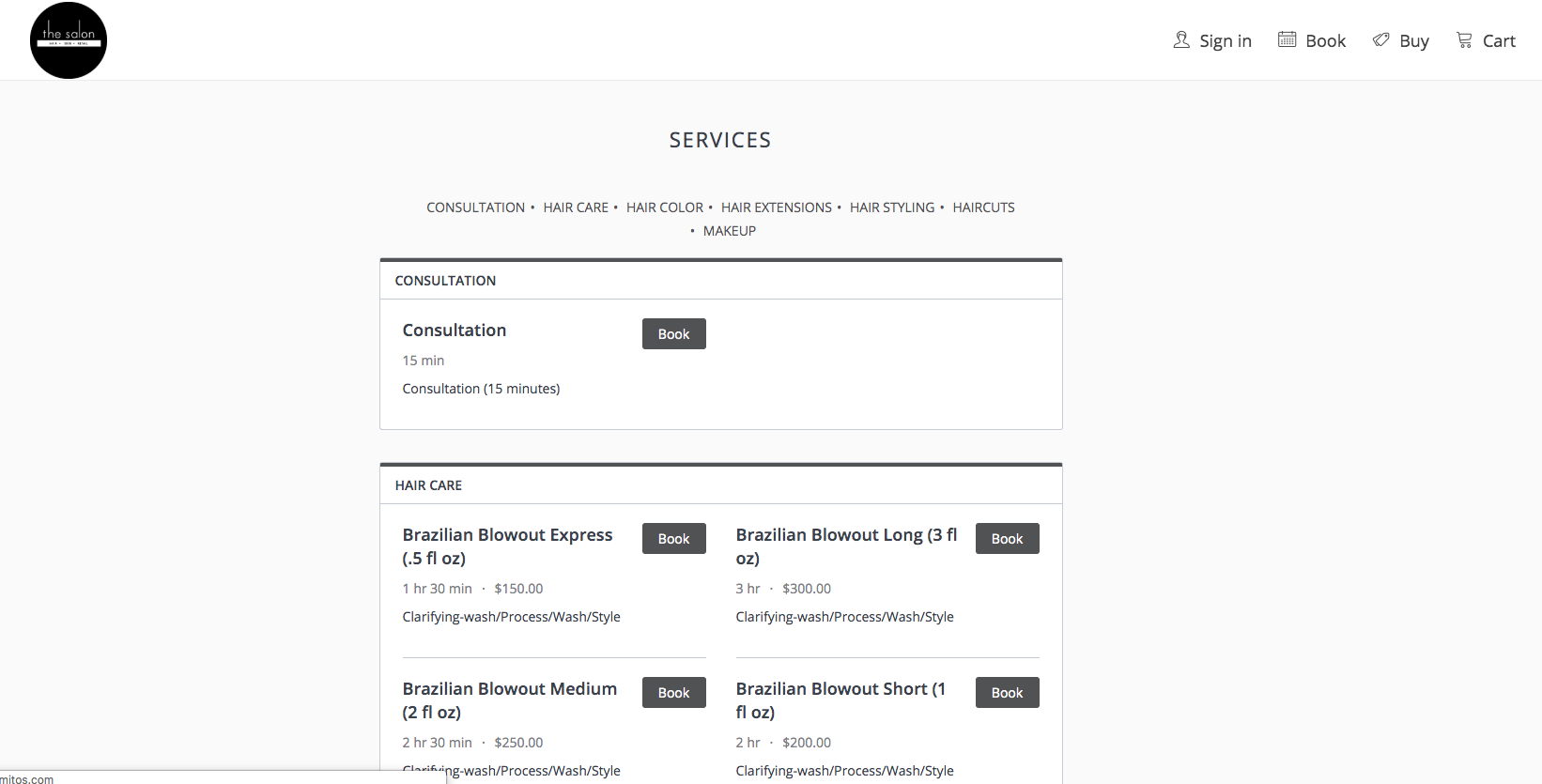 The Salon LA uses Booker which gives clients the ability to book appointments based on services.