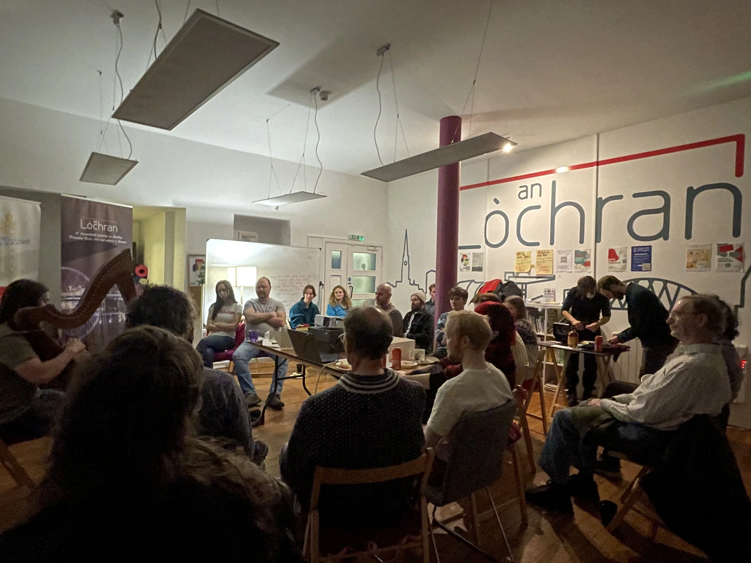 Aodhàn a' cluich na clàrsaich