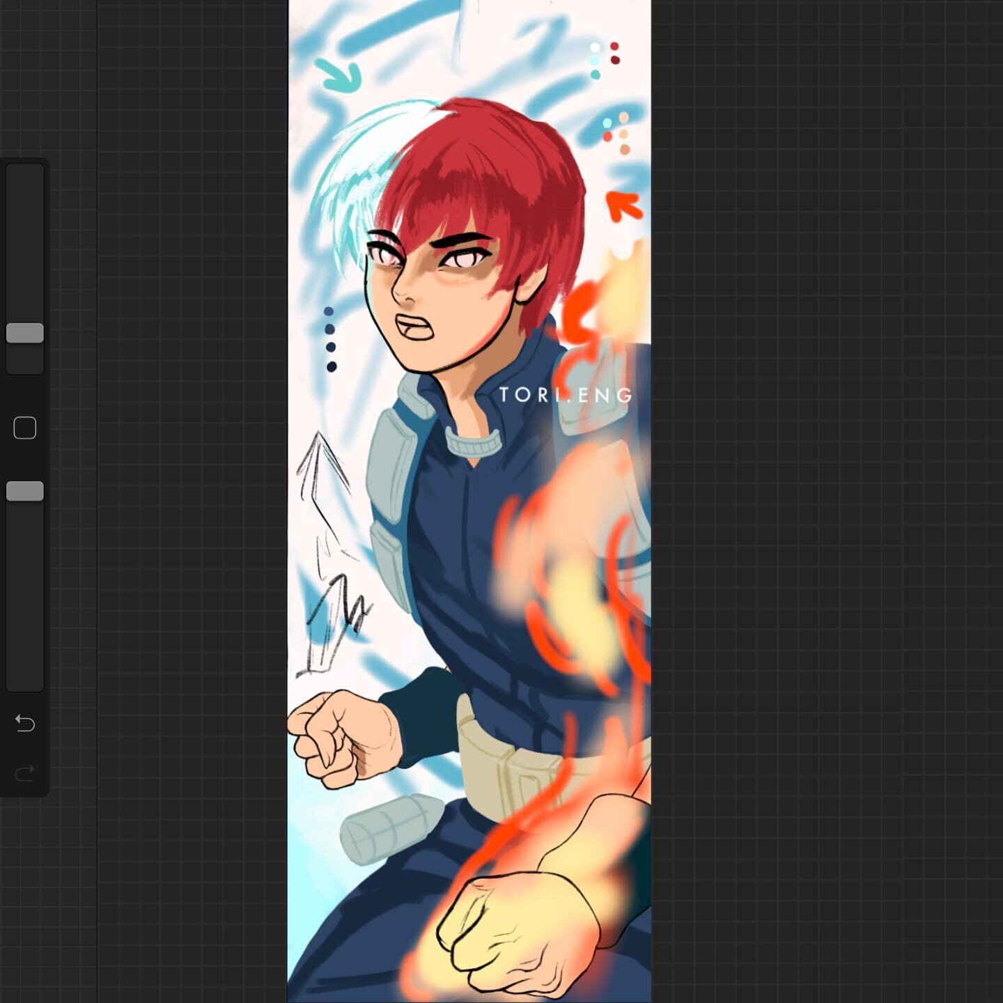 Todoroki WIP! I&rsquo;ll be posting the final version tomorrow ^^ On another note, I plan on starting drop shipping soon and will have a lot of new and different goodies available in my shops! 
.
.
.
.
#todoroki #todorokishouto #myheroacademiafanart 