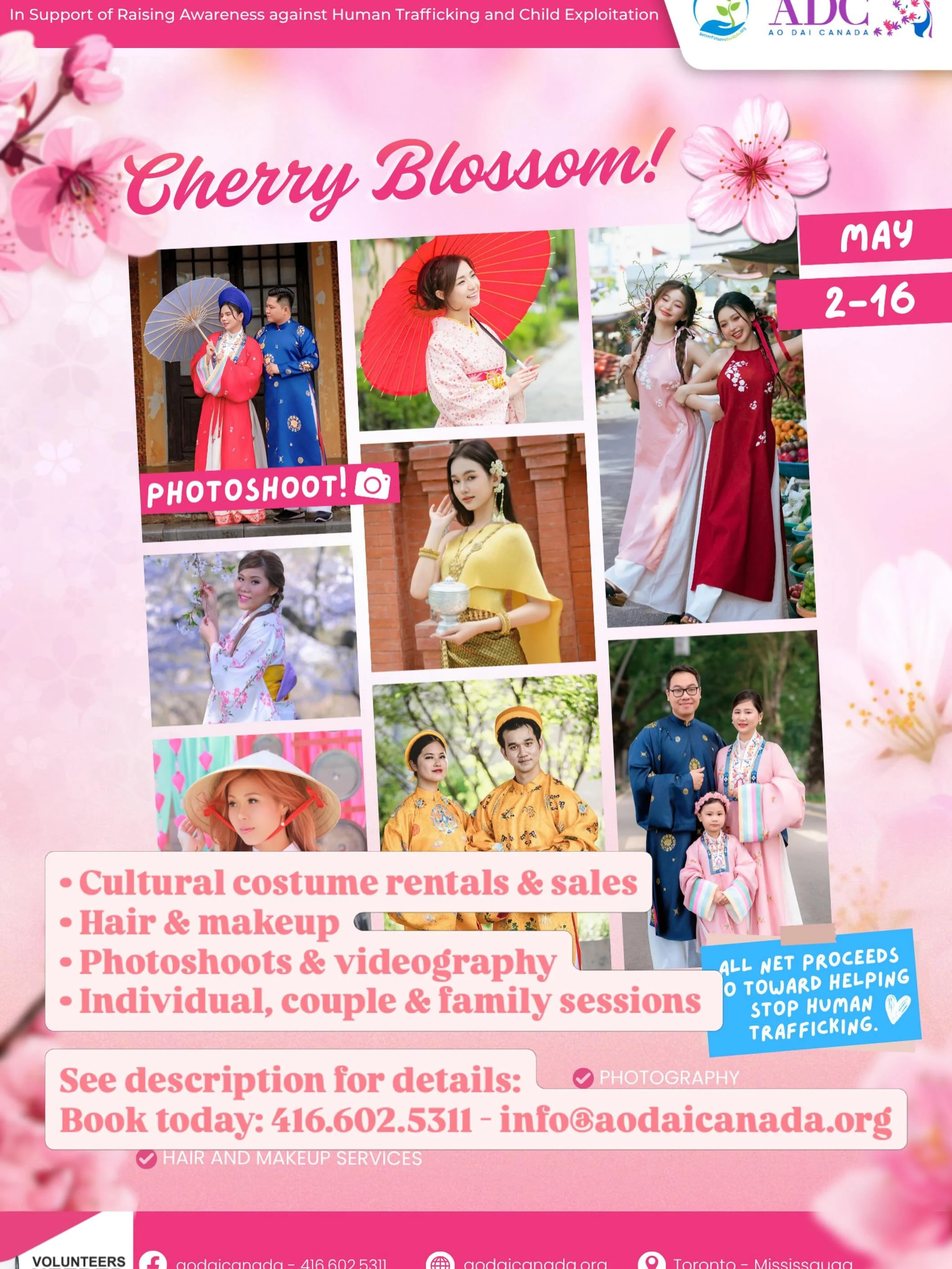 Please share and join Better Futures For Kids Foundation and Ao Dai Canada charity fundraiser raising awareness against human trafficking &amp; child exploitation.

Better Futures For Kids Foundation and Ao Dai Canada offer:
&bull; Cultural costume r